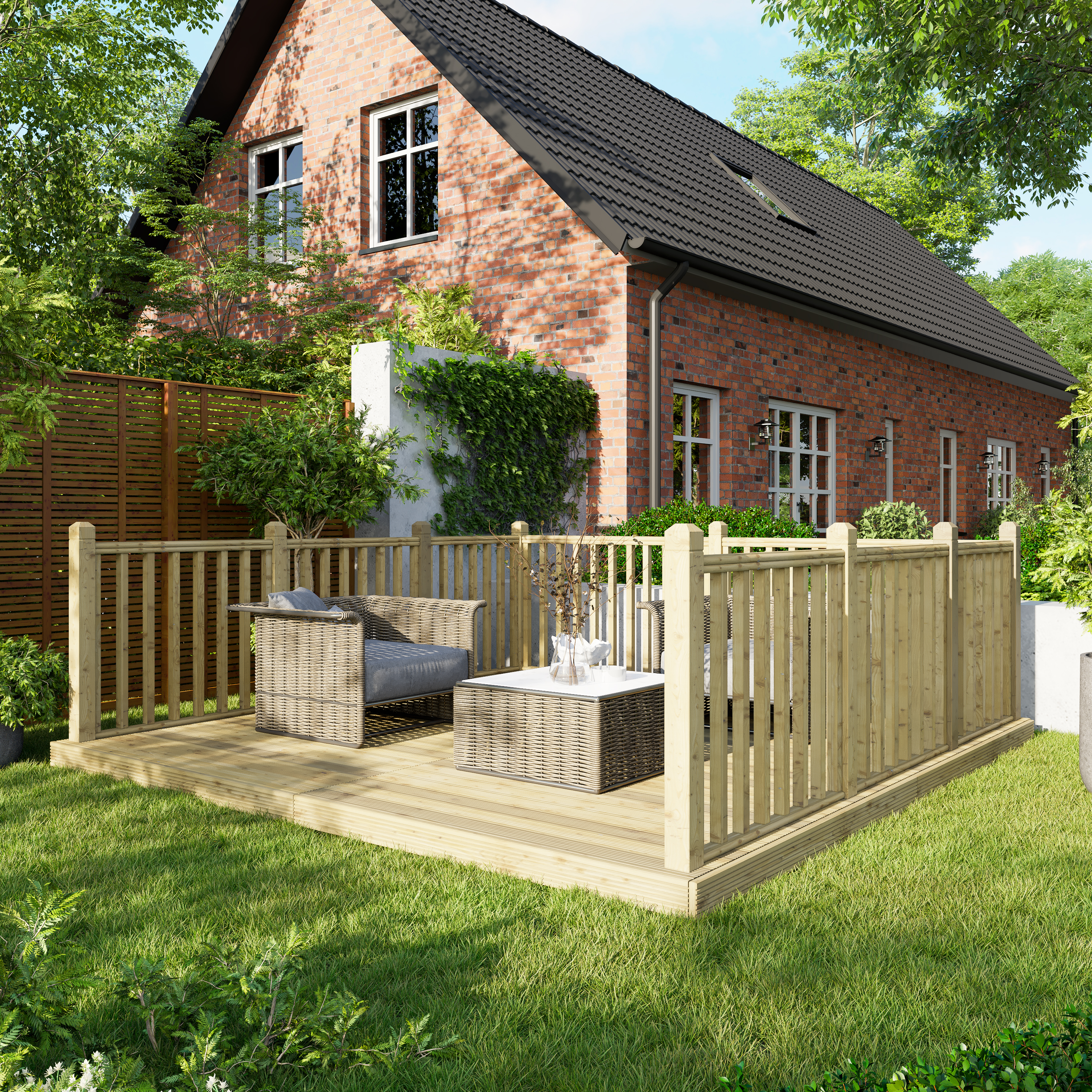 Image of Power Timber Decking Kit Handrails on Three Sides - 3.6 x 3.6m