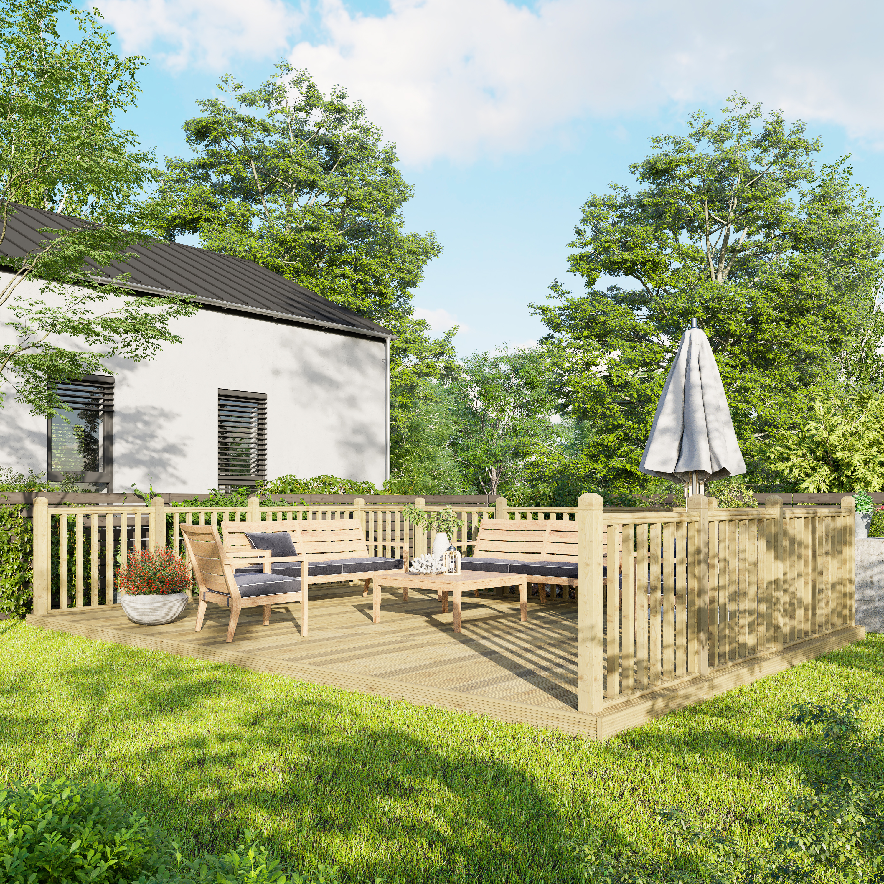 Power Timber Decking Kit Handrails on Three Sides - 4.2 x 6m