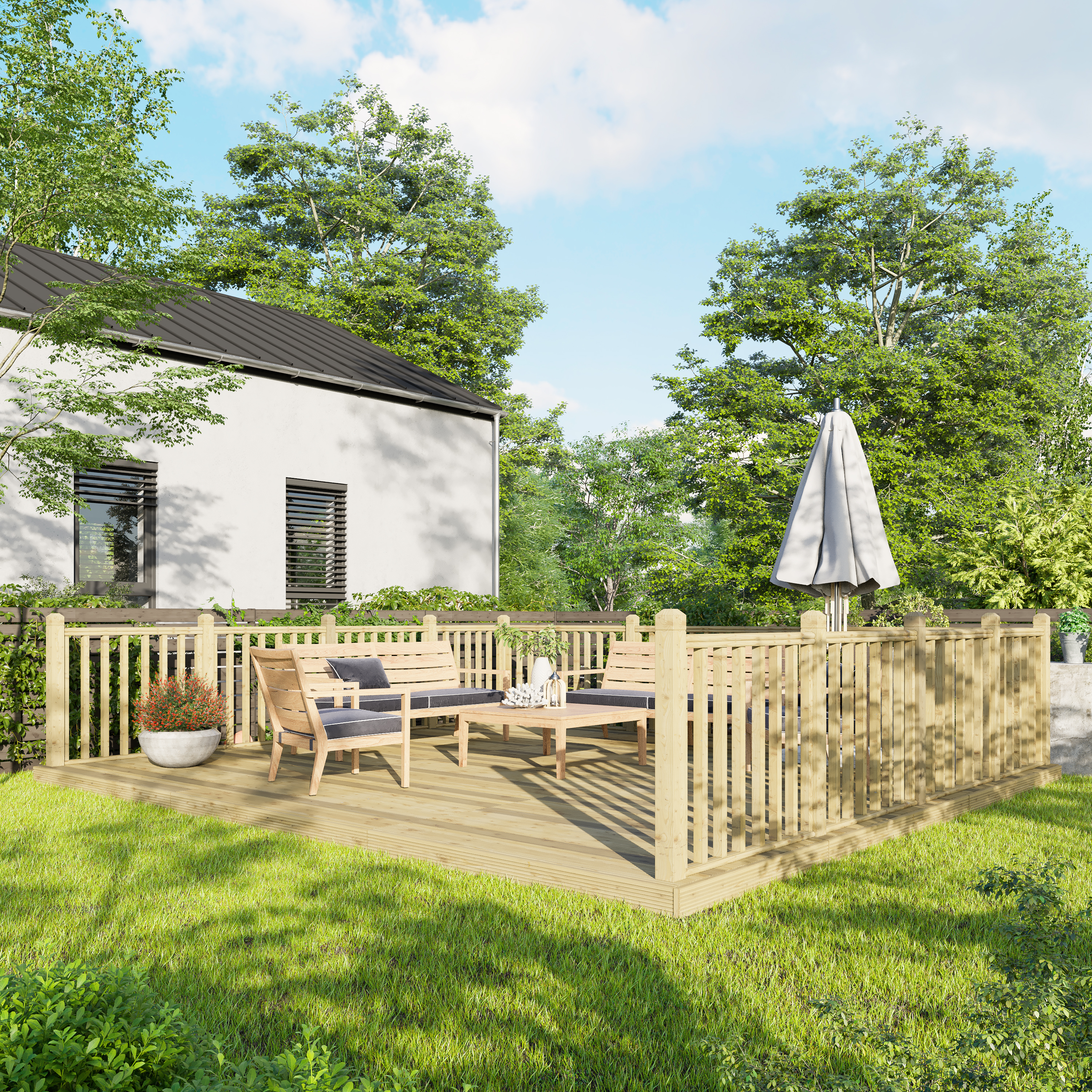 Powersheds Timber Decking Kit - Handrails on Three