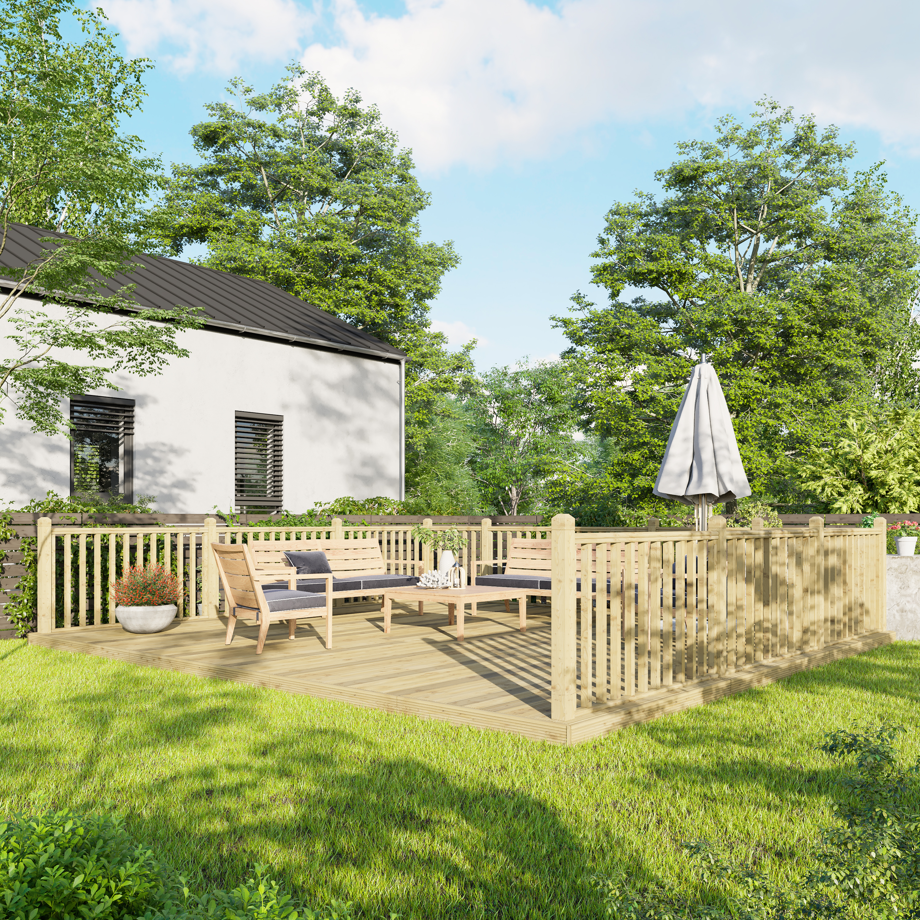 Power Timber Decking Kit Handrails on Three Sides - 5.4 x 6m