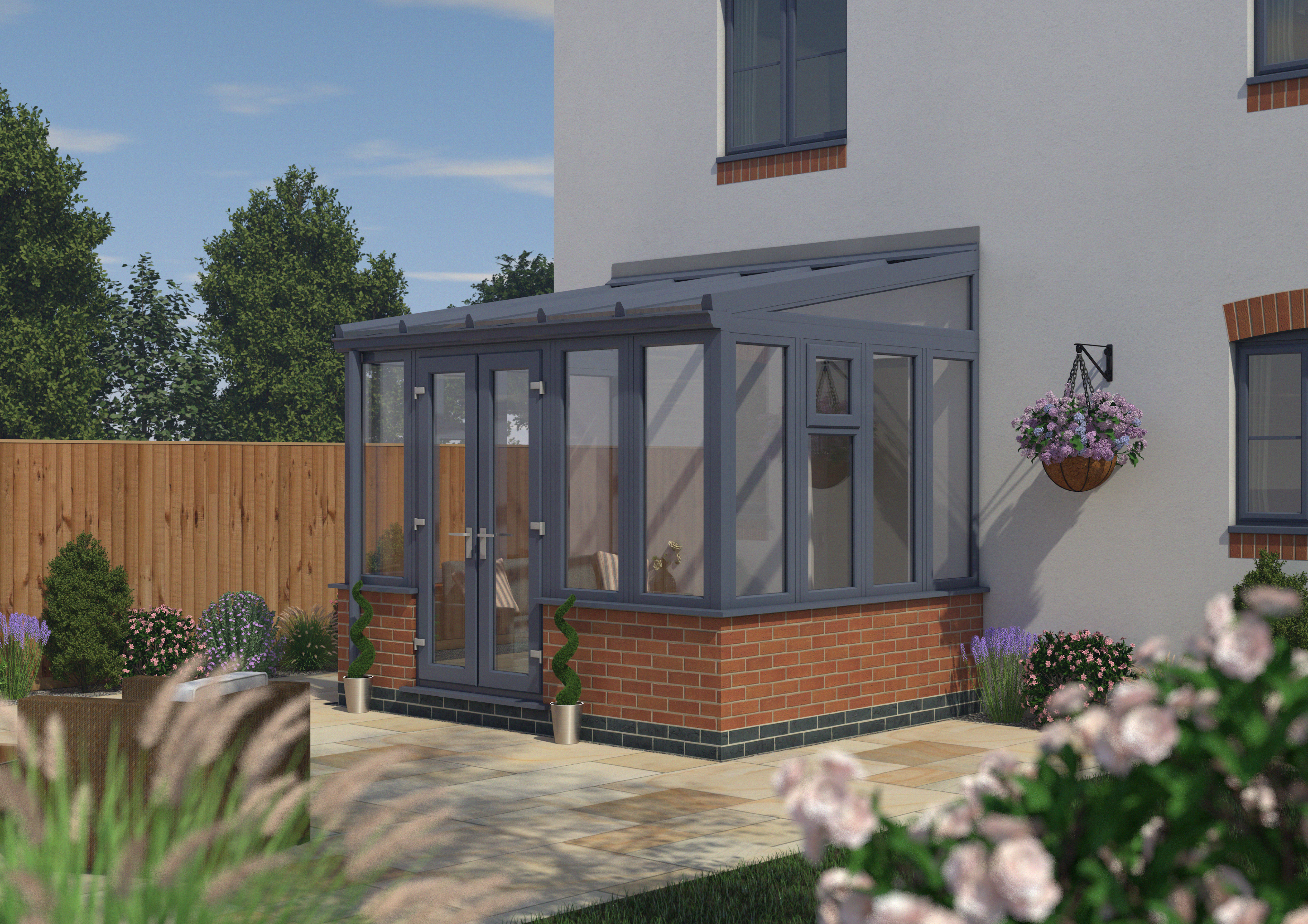 Image of Euramax Lean To Conservatory Dwarf Wall - Anthracite Grey - 10 ft x 8ft