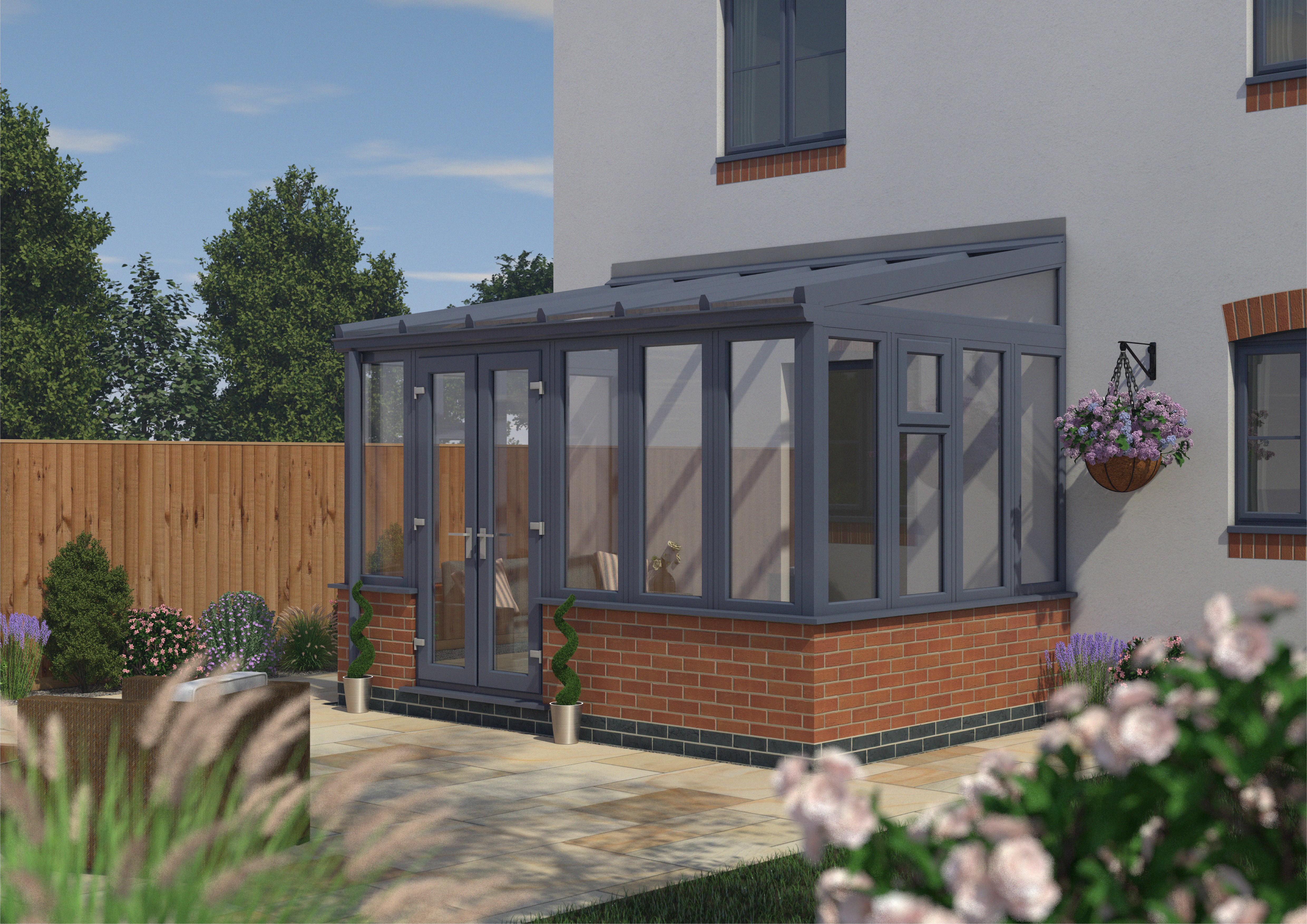 Image of Euramax Lean To Conservatory Dwarf Wall - Anthracite Grey - 12 ft x 8ft