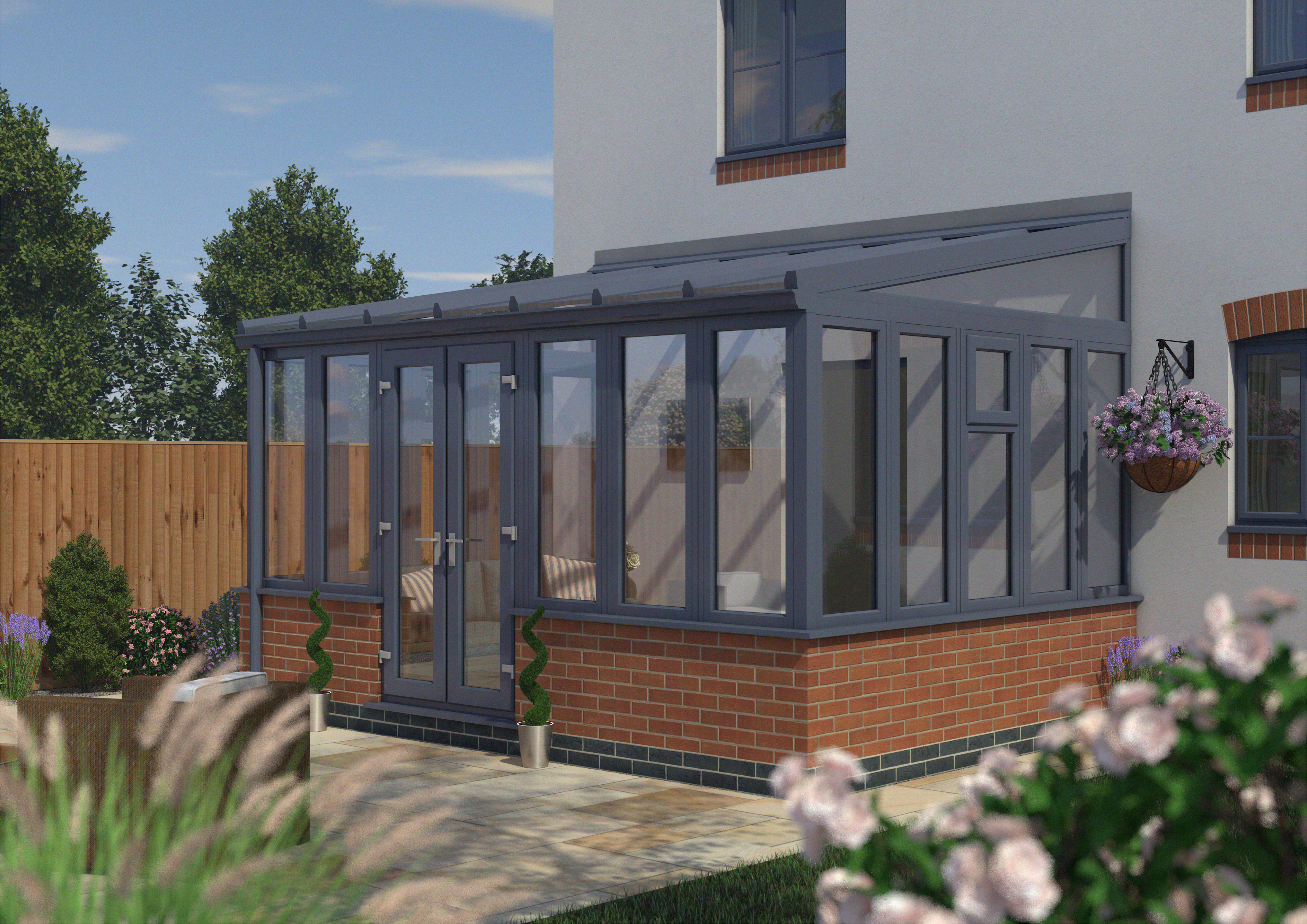 Image of Euramax Lean To Conservatory Dwarf Wall - Anthracite Grey - 14 ft x 10ft