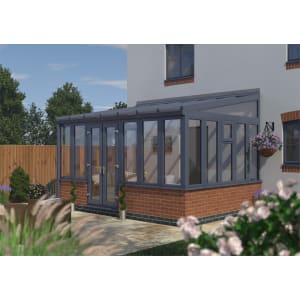 Image of Euramax Lean To Conservatory Dwarf Wall - Anthracite Grey - 14 ft x 10ft