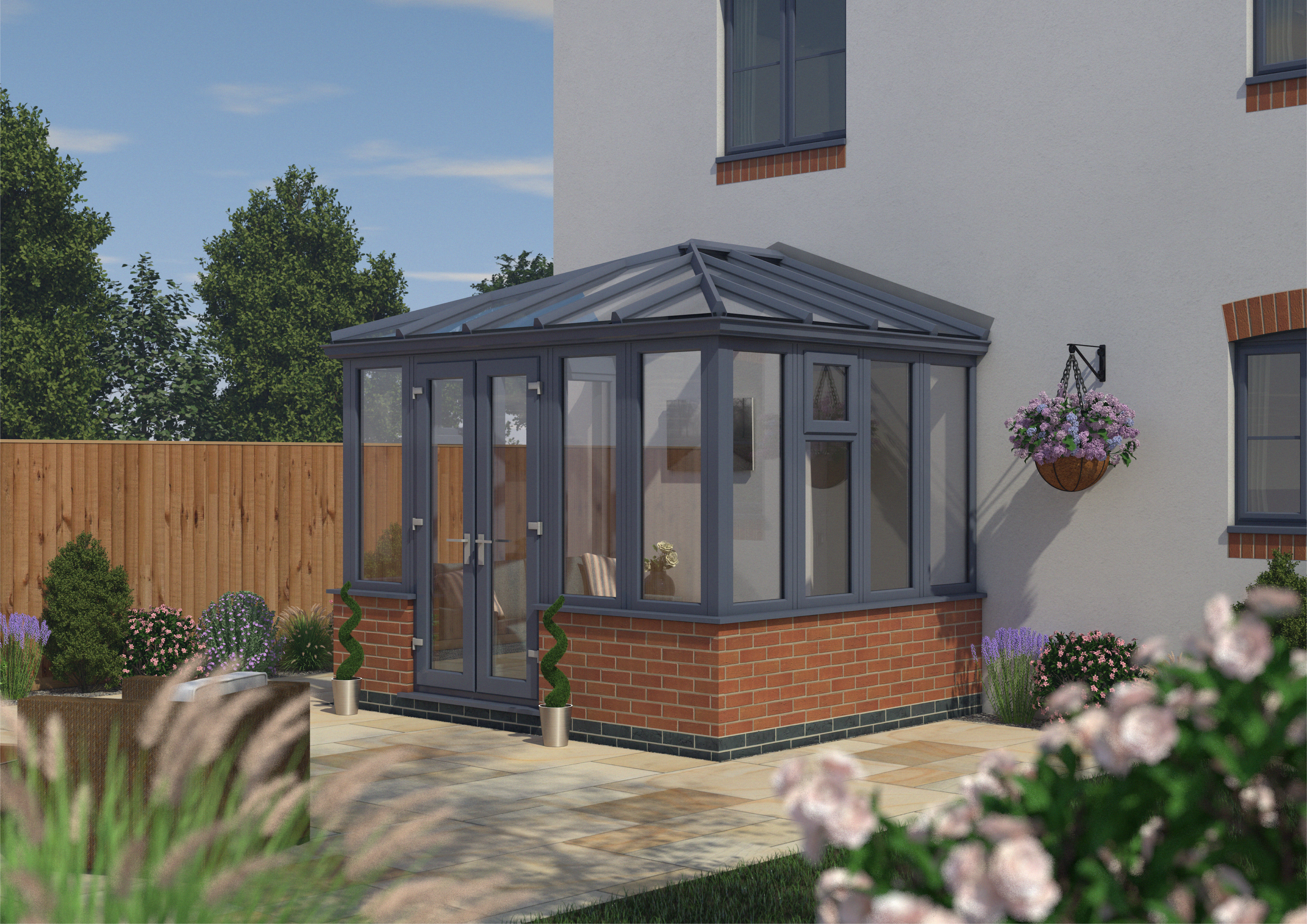 Image of Euramax Edwardian Conservatory Dwarf Wall - Anthracite Grey - 10 ft x 8ft