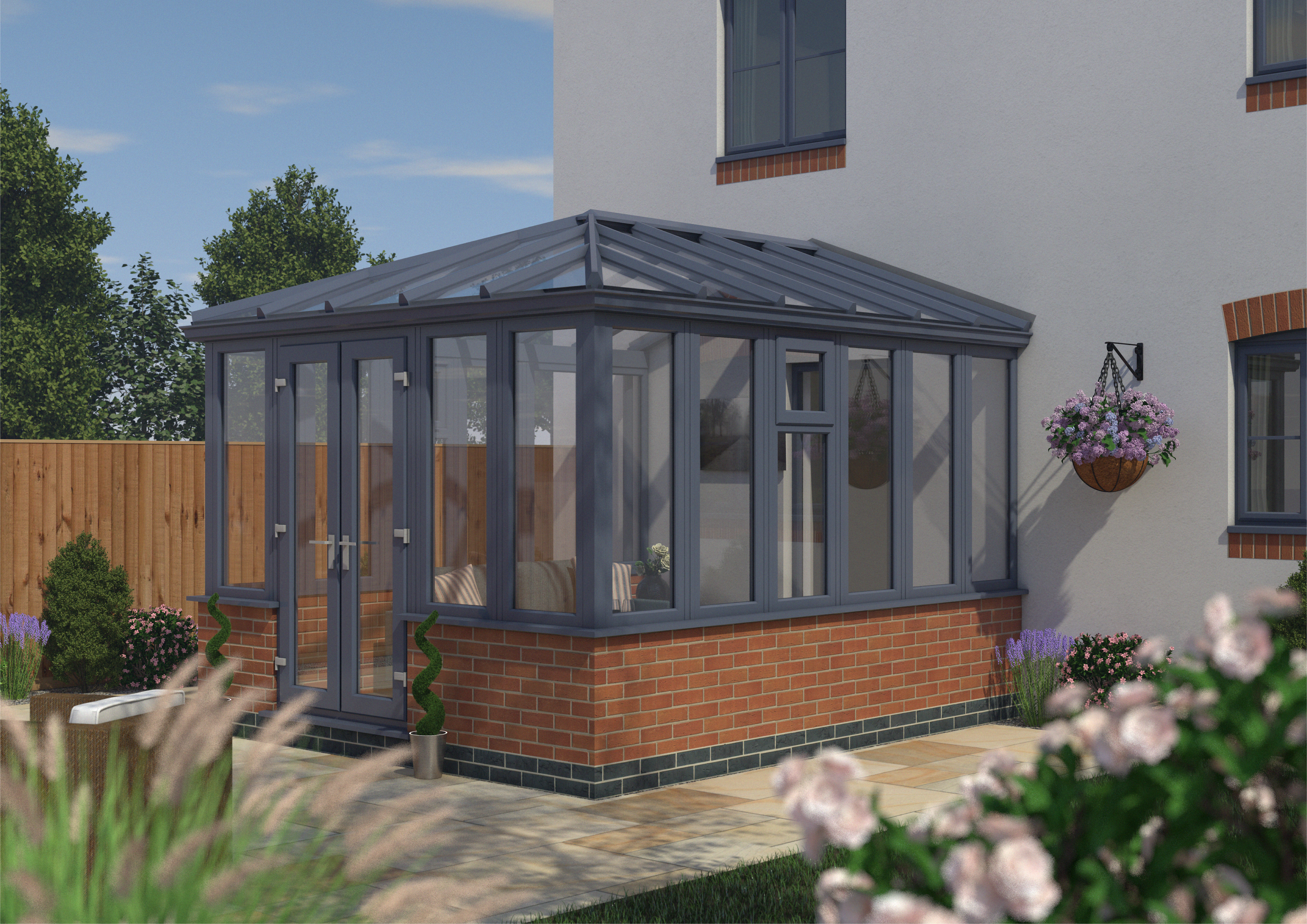 Image of Euramax Edwardian Conservatory Dwarf Wall - Anthracite Grey - 14 ft x 10ft