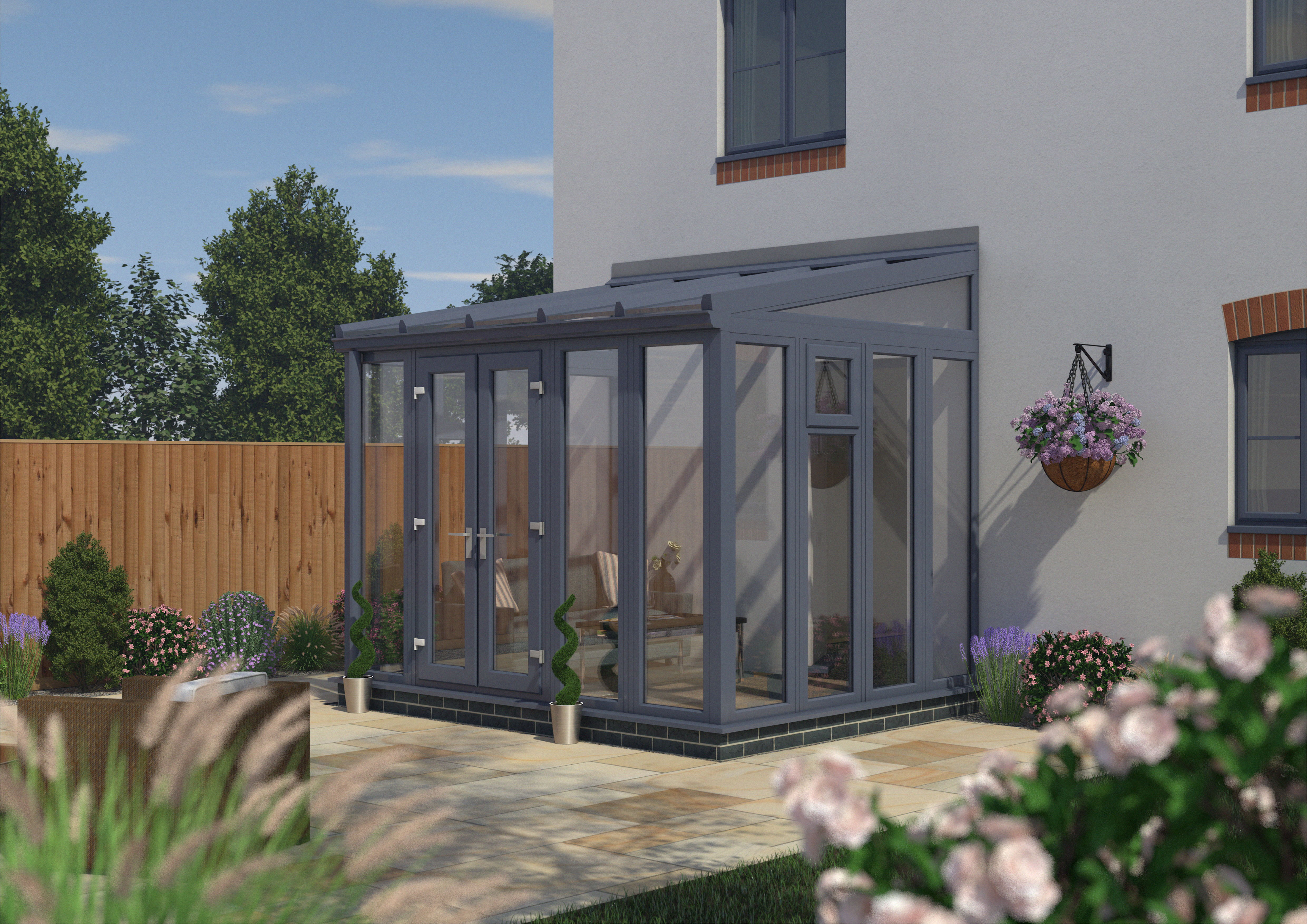 Image of Euramax Lean To conservatory Full Height - Anthracite Grey - 10 ft x 8ft