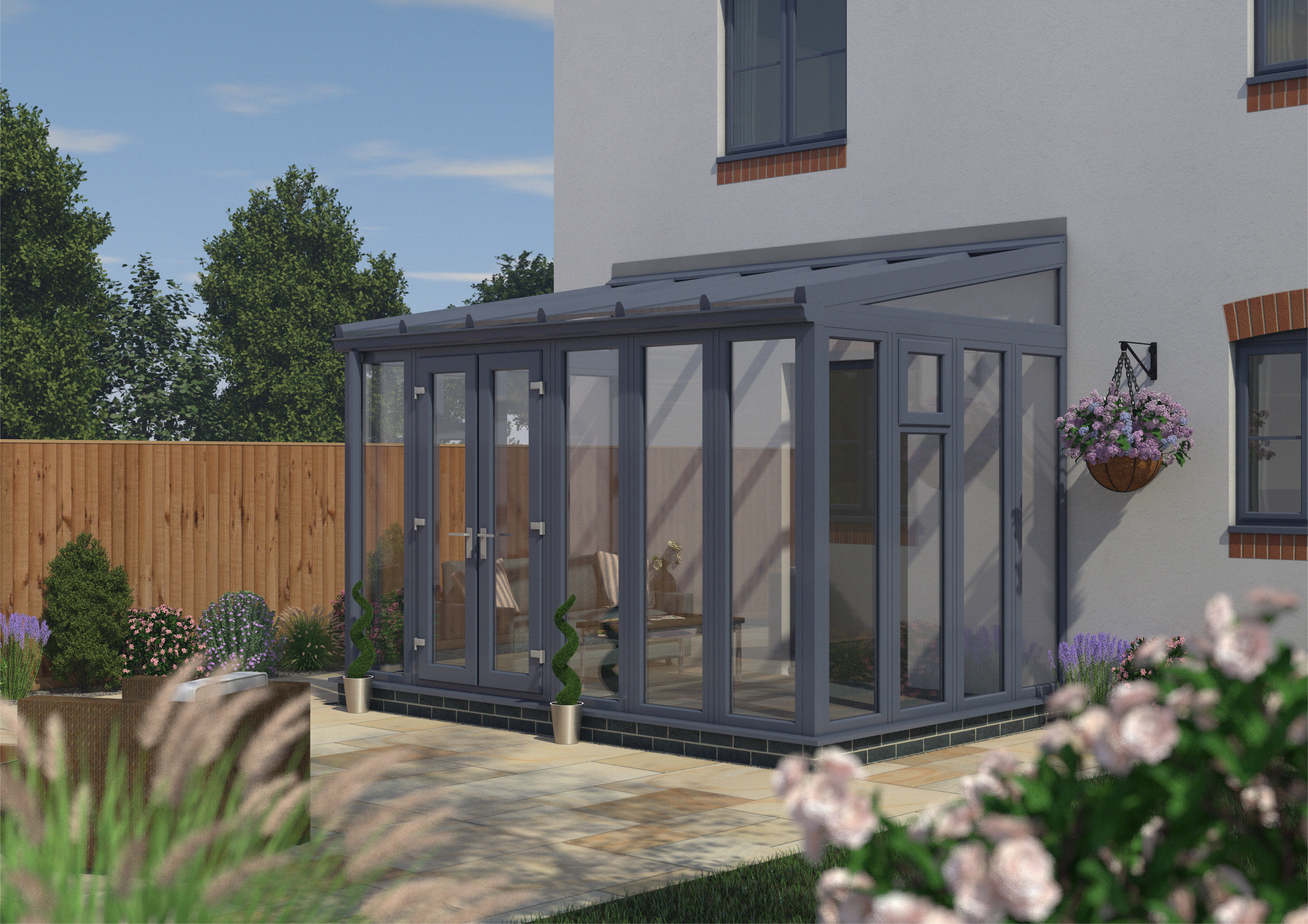 Image of Euramax Lean To Conservatory Full Height - Anthracite Grey - 12 ft x 8ft