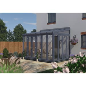 Image of Euramax Lean To Conservatory Full Height - Anthracite Grey - 12 ft x 8ft