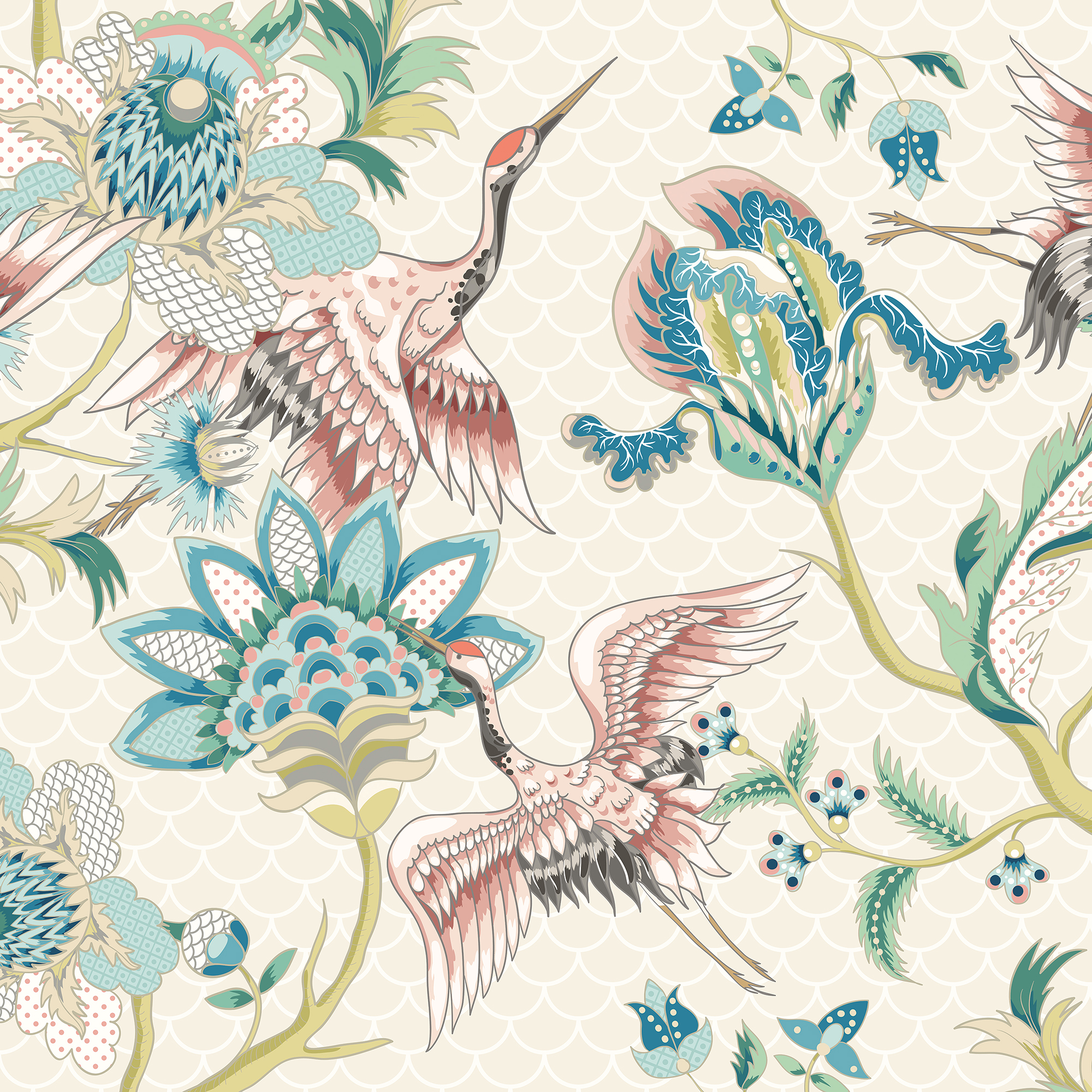 Origin Murals Cranes In Flight Cream Wall Mural - 3 x 2.4m