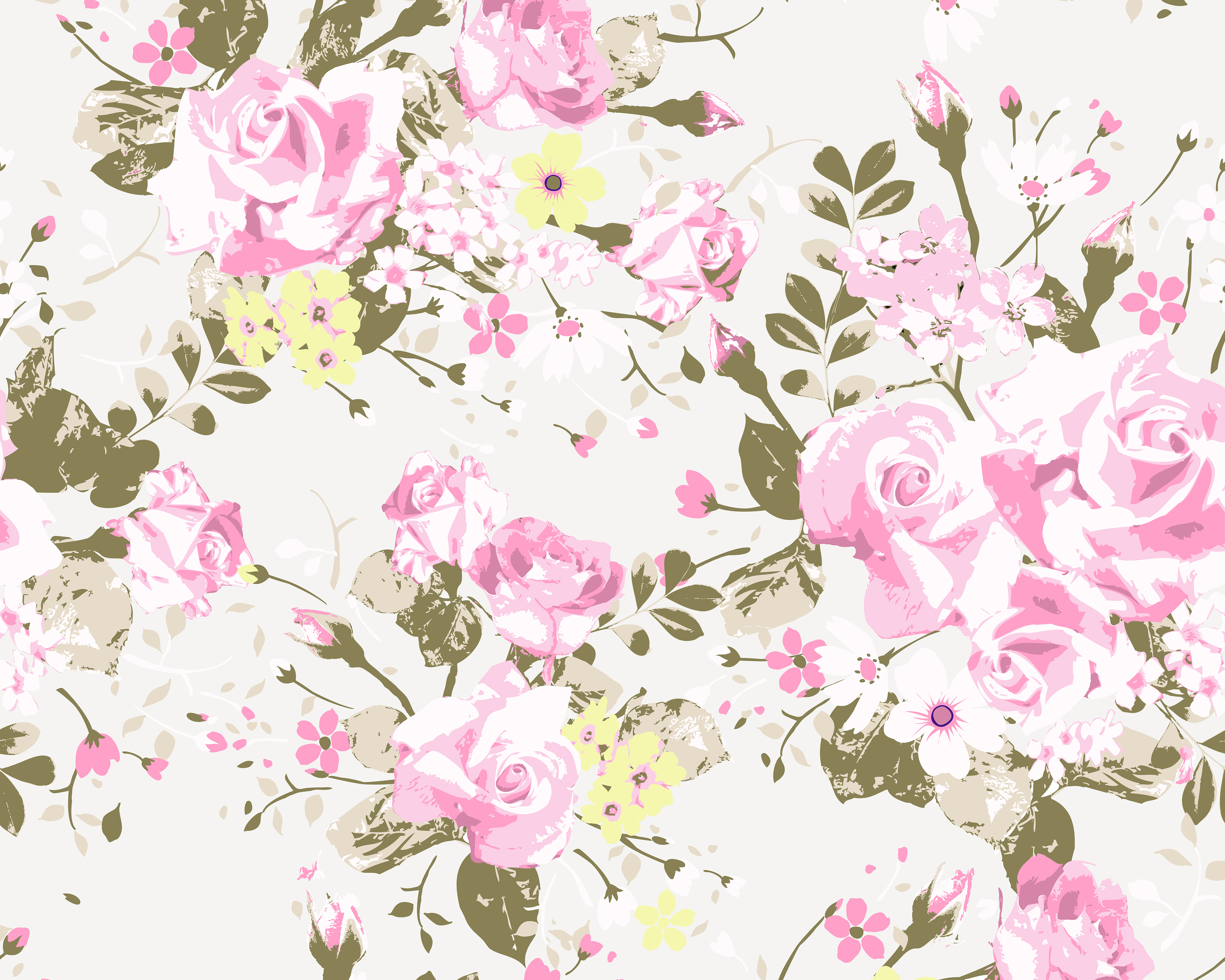 Origin Murals Vintage Rose Pattern Pink Wall Mural - 3 x 2.4m