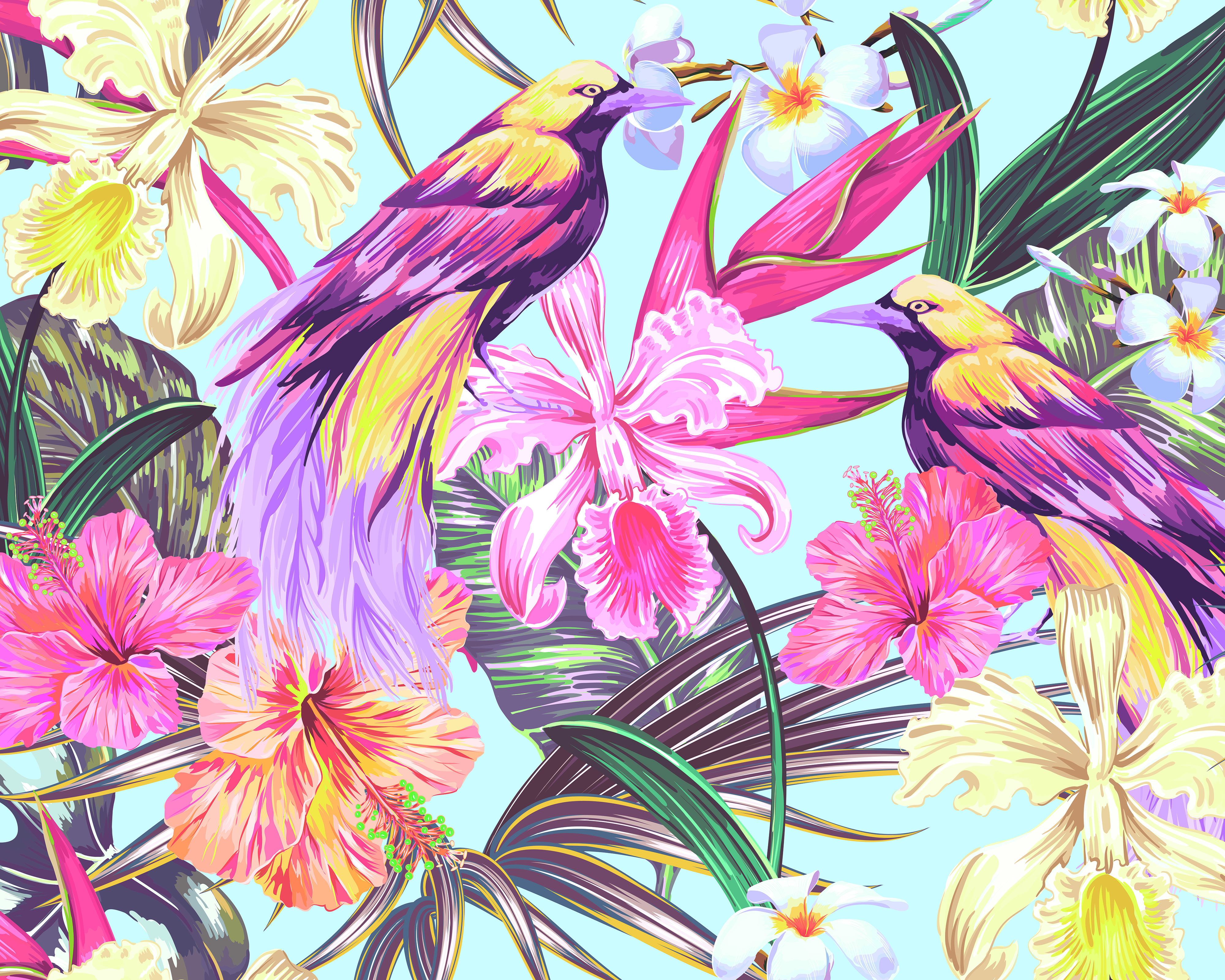 Origin Murals Birds And Flowers Multi Wall Mural - 3 x 2.4m