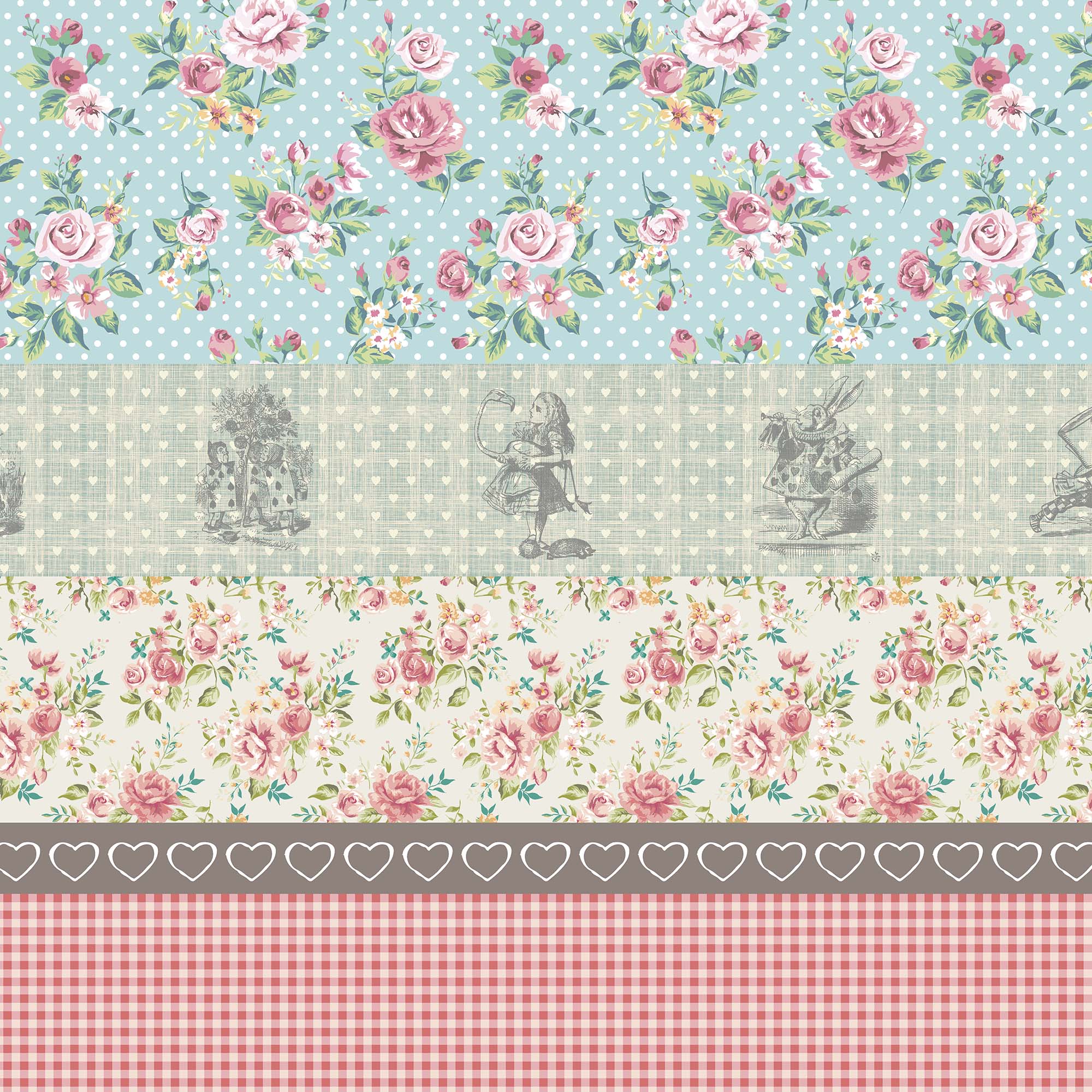 Origin Murals Alice In Wonderland Cottagecore Patterns Multi Wall Mural - 3.5 x 2.8m
