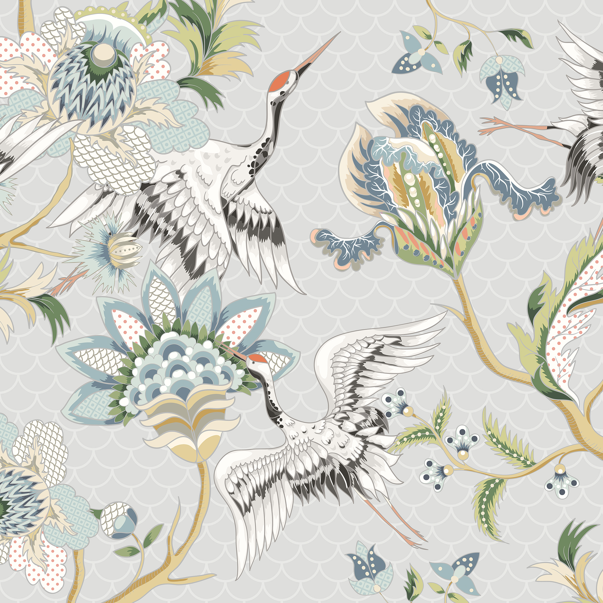 Origin Murals Cranes In Flight Grey Wall Mural - 3.5 x 2.8m