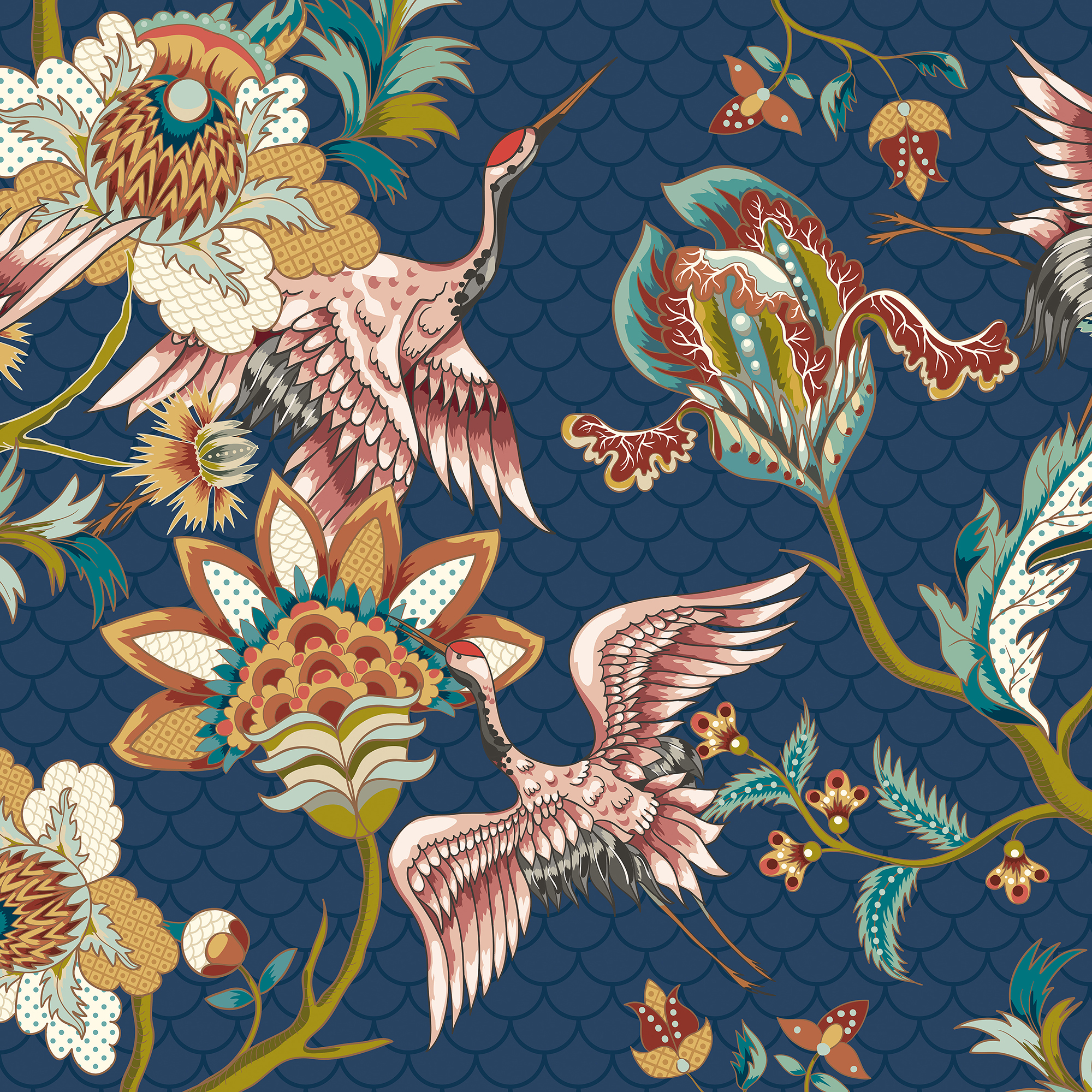 Origin Murals Cranes In Flight Navy Blue Wall Mural - 3.5 x 2.8m