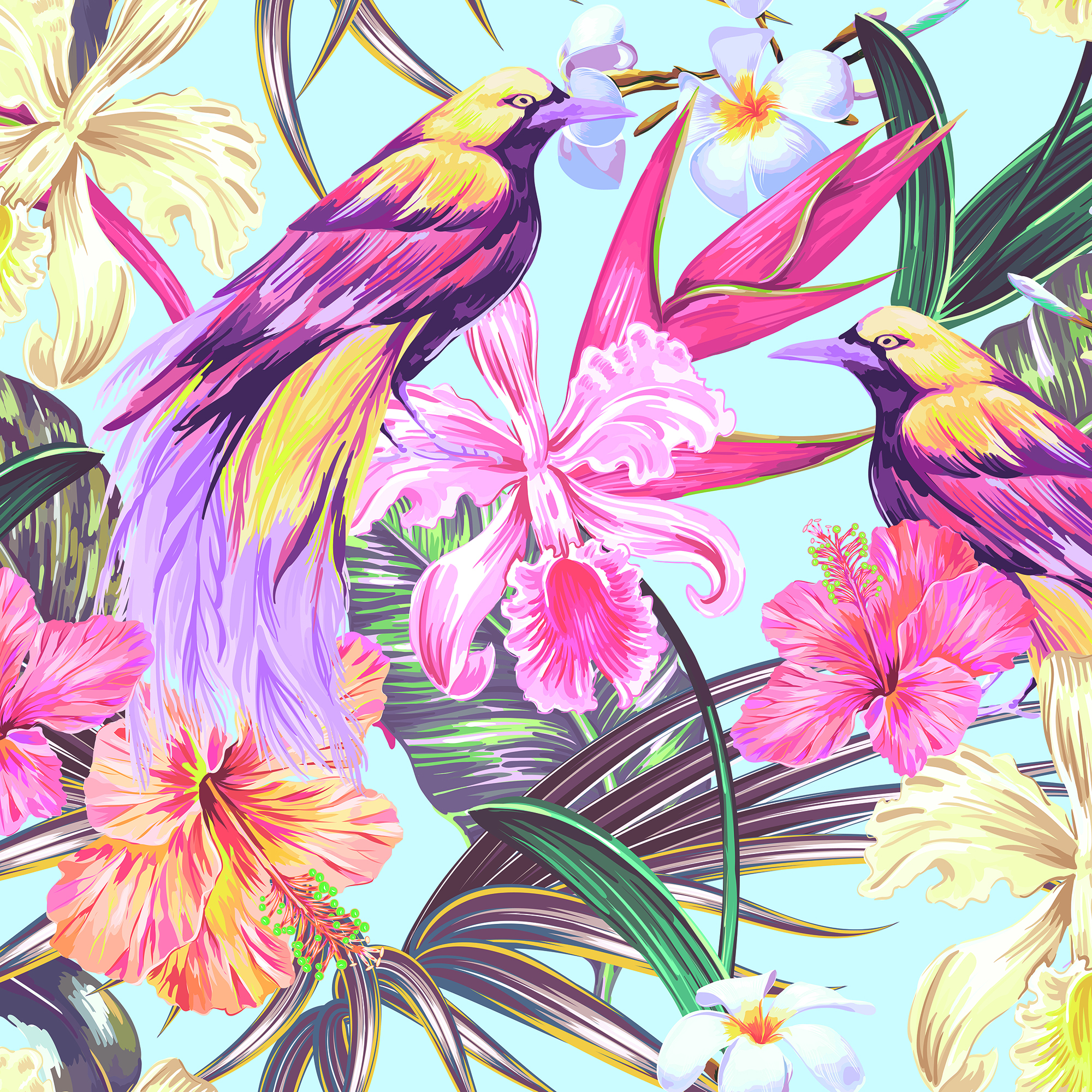 Origin Murals Birds And Flowers Multi Wall Mural - 3.5 x 2.8m