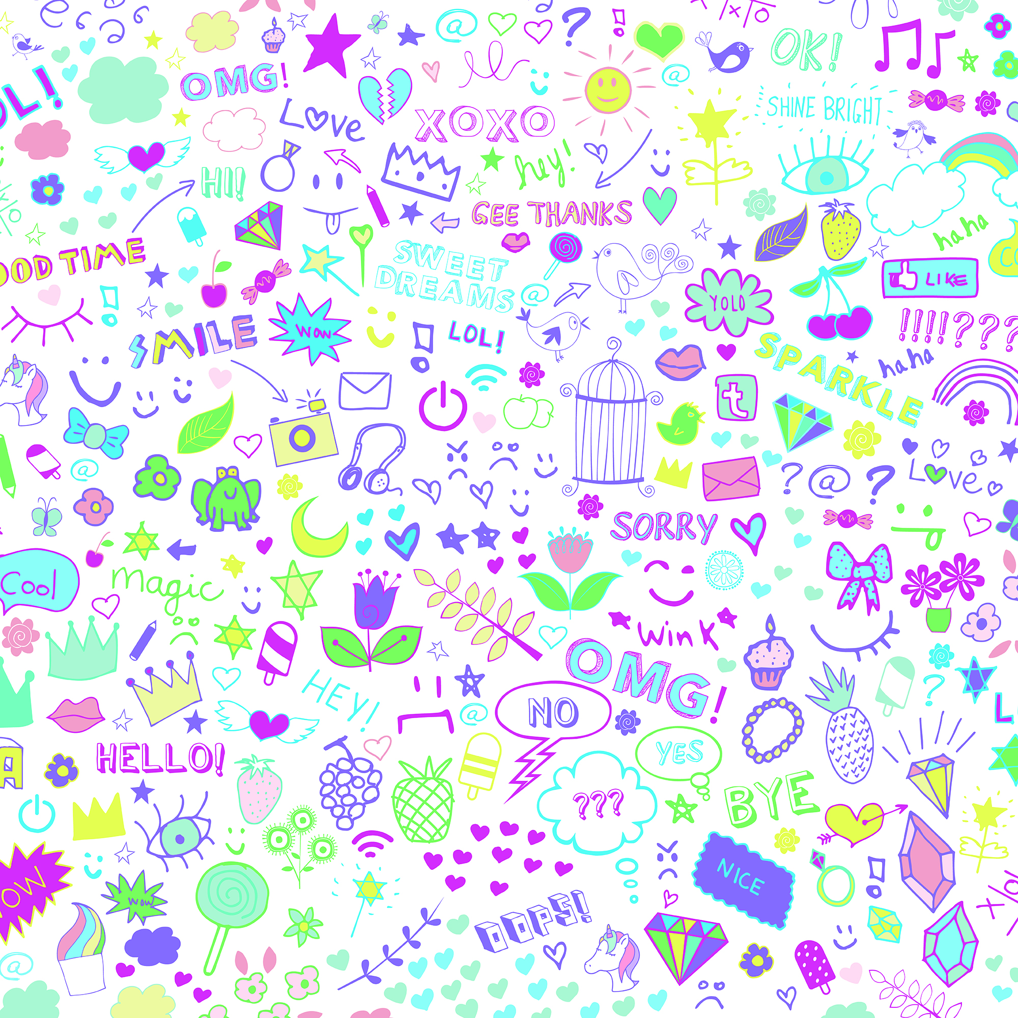 Origin Murals Social Doodle Text Purple Wall Mural - 3.5 x 2.8m