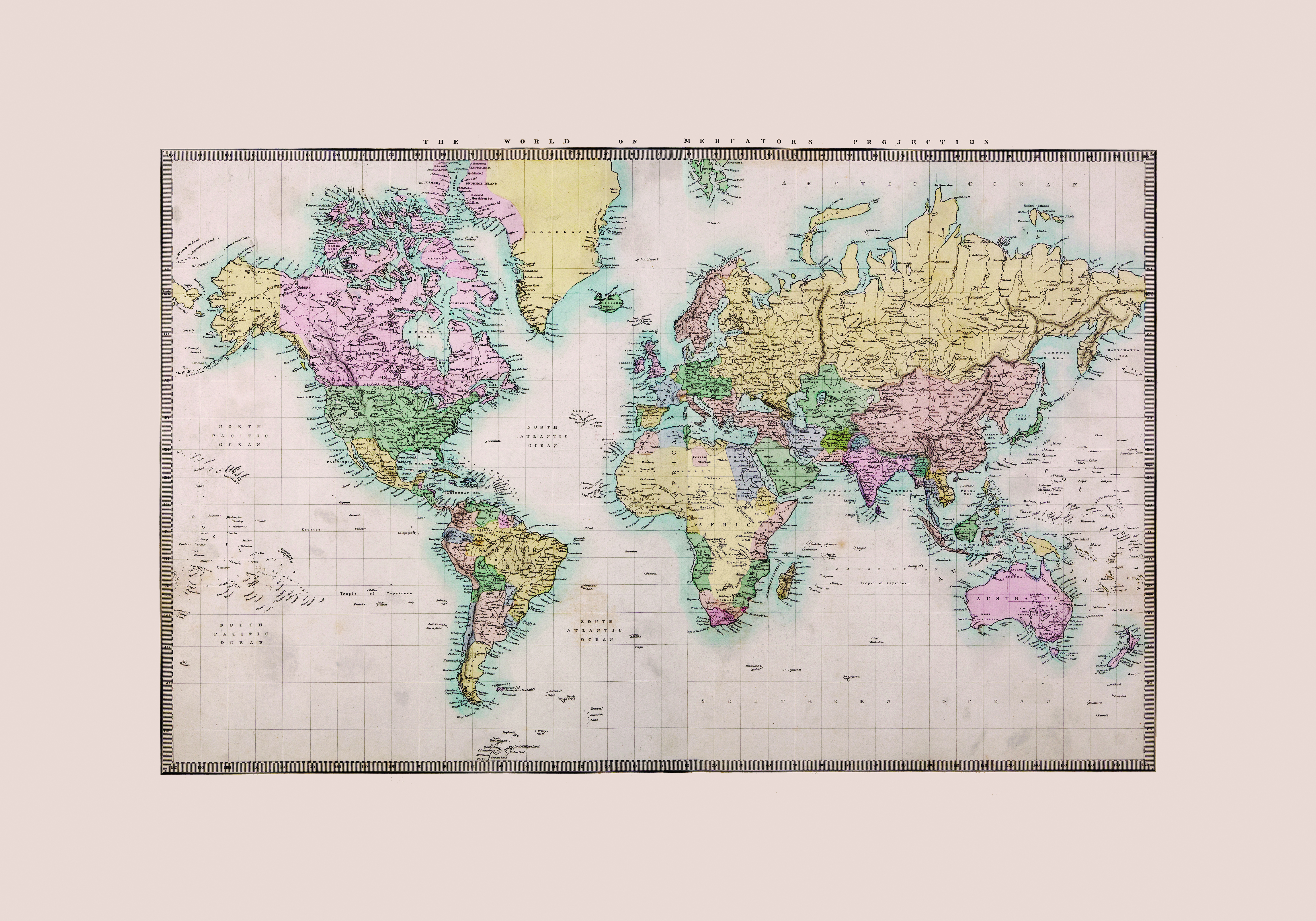 Origin Murals Historic World Map Natural Wall Mural - 3.5 x 2.8m