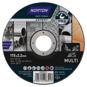 Norton Expert Pro Steel / Inox Extra Safe Cutting & Grinding Discs - 115 x 2.2 x 22.23mm