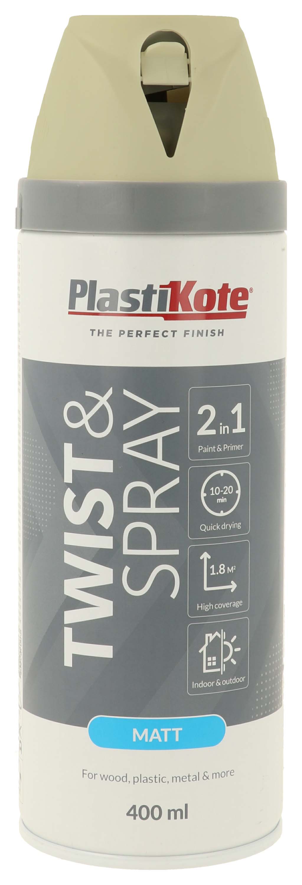 PlastiKote Twist & Spray 2 in 1 Spray Paint - Grey Sky White - 400ml