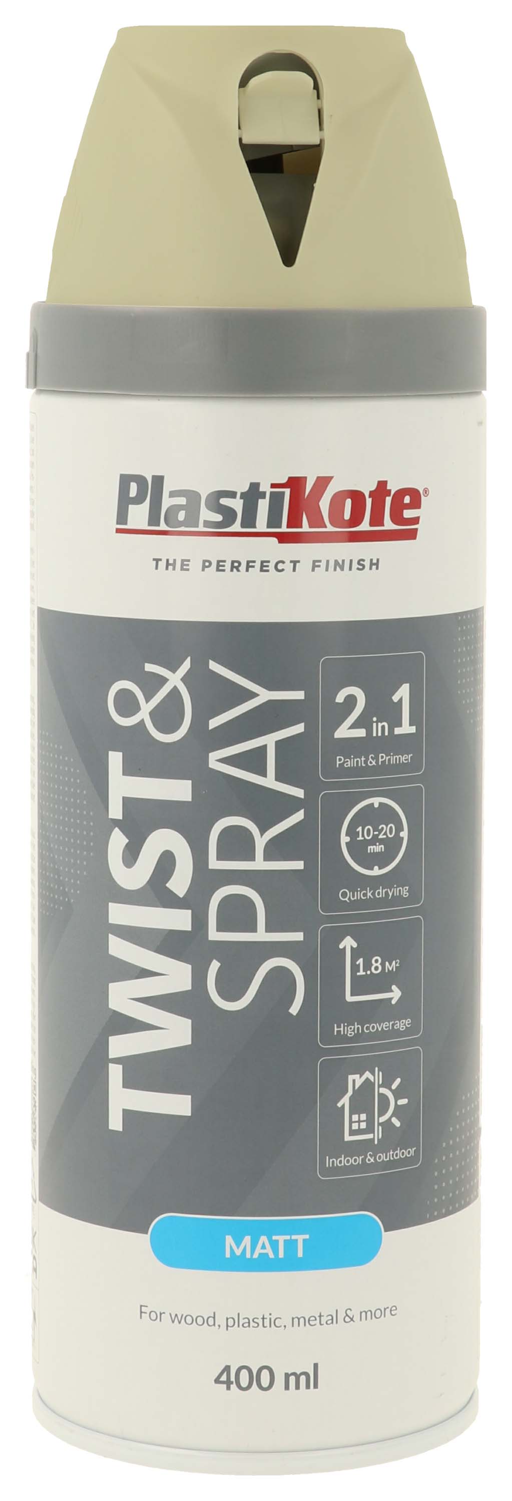 PlastiKote Grey Sky White Twist & Spray 2 in 1 Spray Paint - 400ml