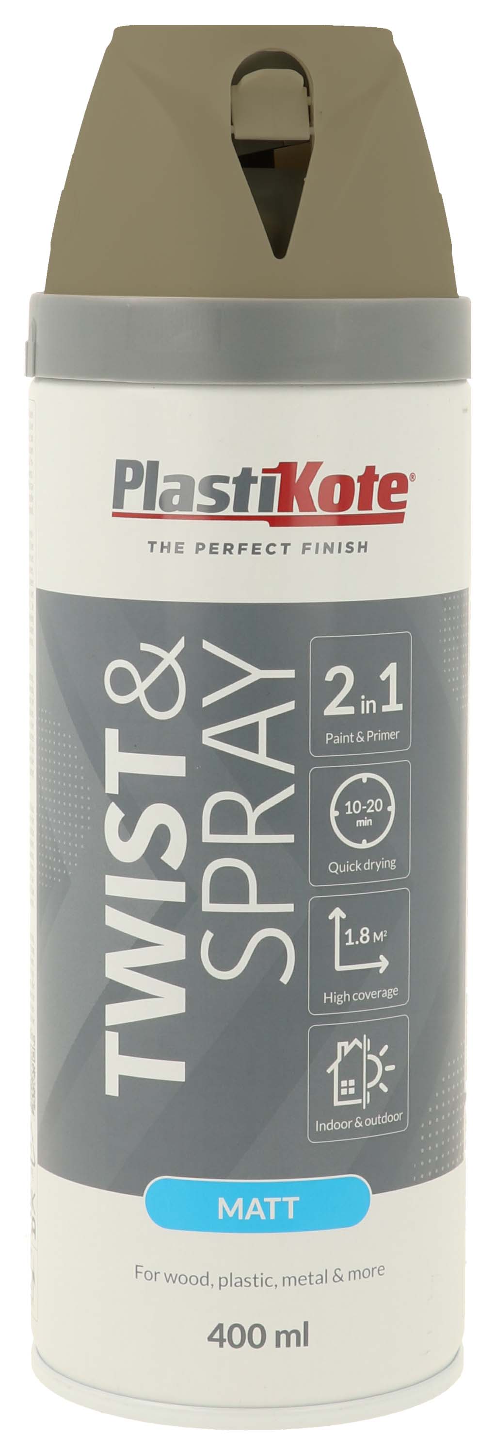 PlastiKote Twist & Spray 2 in 1 Spray Paint - Spanish Olive - 400ml