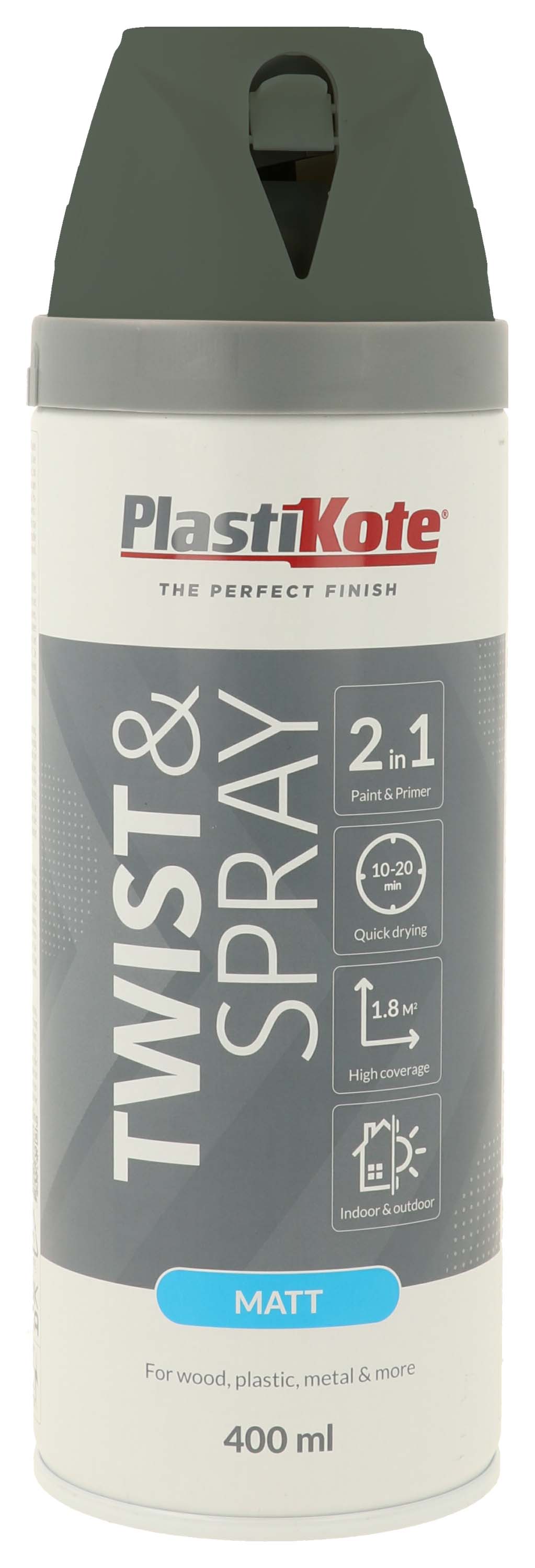 PlastiKote Twist & Spray 2 in 1 Spray Paint - Quartz Grey - 400ml