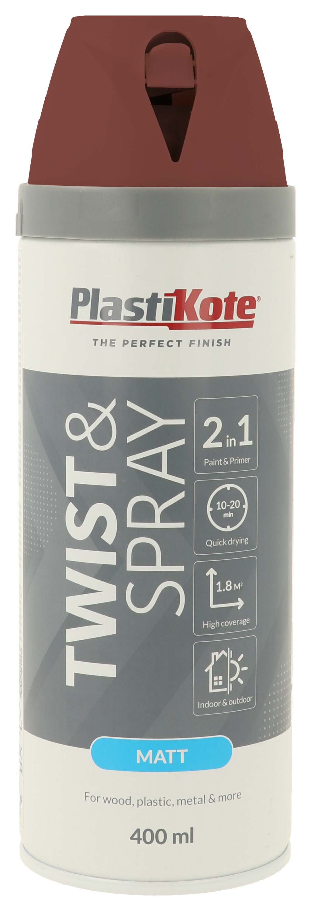 PlastiKote Twist & Spray 2 in 1 Spray Paint - Pantile Red - 400ml