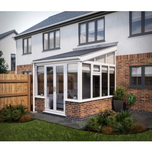 Image of SOLid Roof Lean to Conservatory White Frames Dwarf Wall with Titanium Grey Tiles - 13 x 13ft