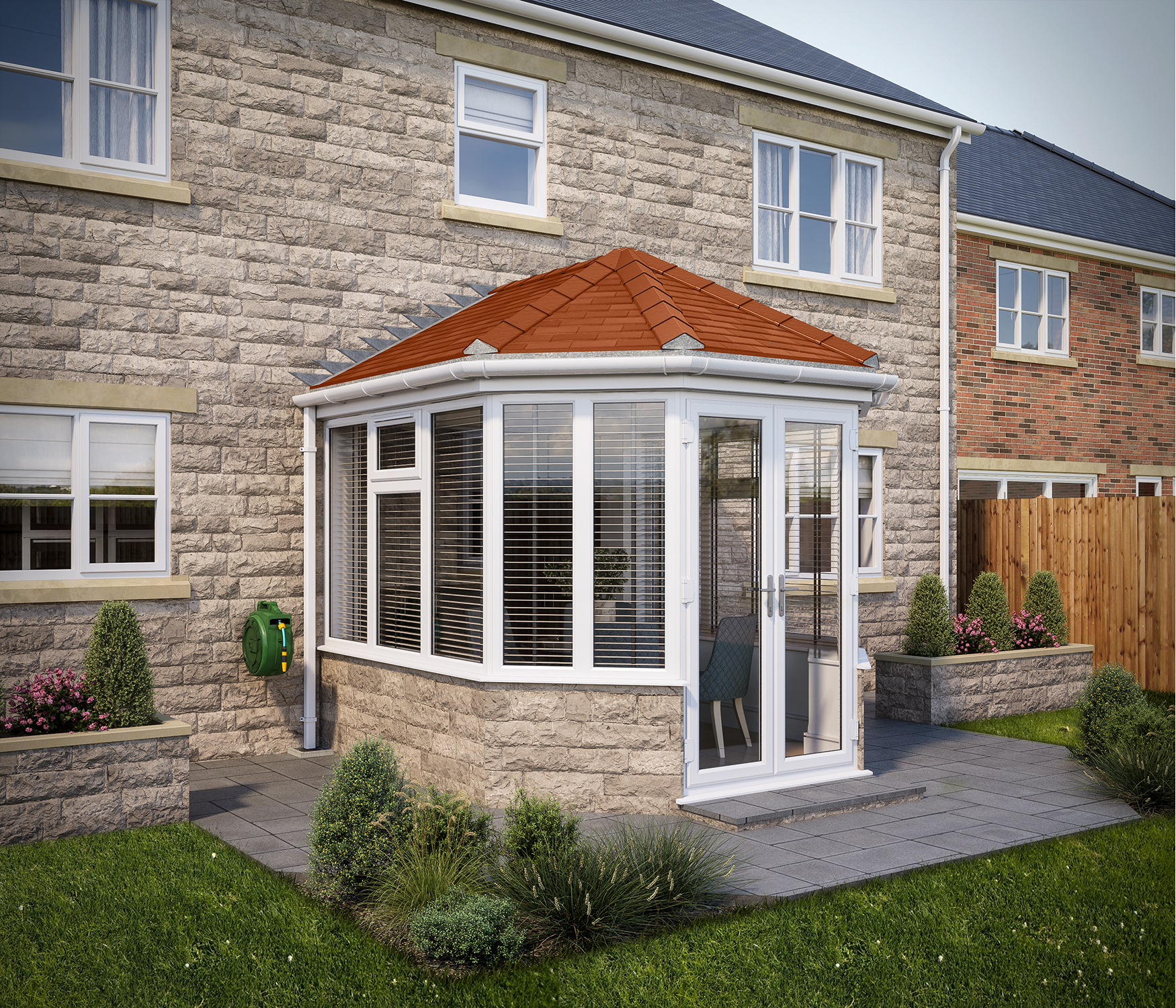 SOLid Roof Victorian Dwarf Wall Conservatory with White