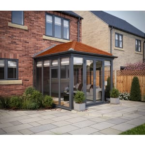 SOLid roof Full height Edwardian Conservatory Grey Frames with Rustic Terracotta Tiles