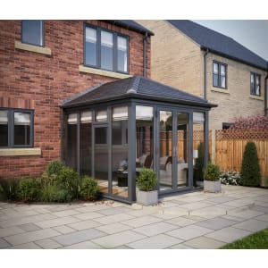 Image of SOLid Roof Full Height Edwardian Conservatory Grey Frames with Titanium Grey Tiles - 10 x 10ft