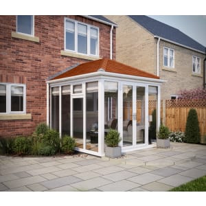 Image of SOLid Roof Full Height Edwardian Conservatory White Frames with Rustic Terracotta Tiles - 13 x 13ft