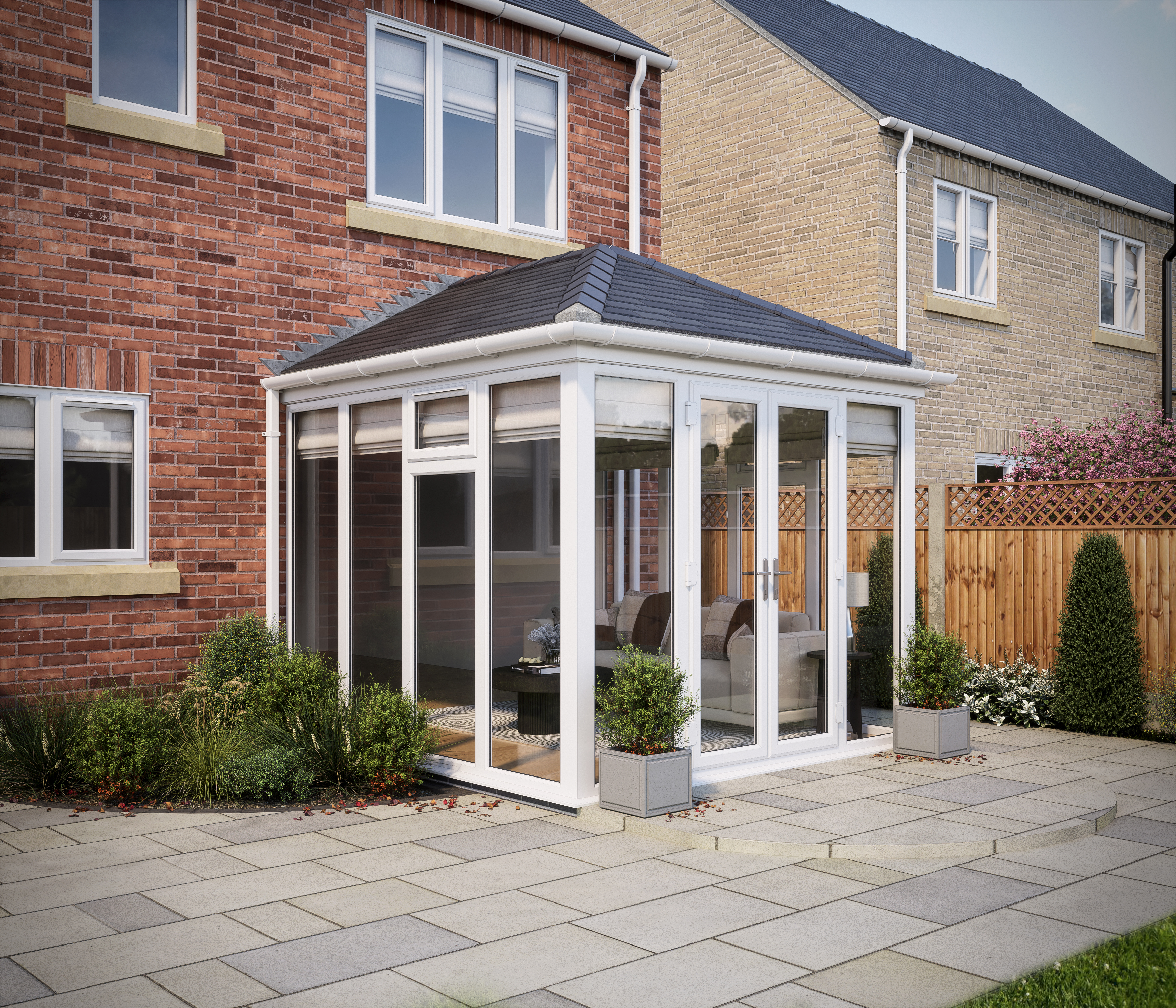 SOLid roof Full Height Edwardian Conservatory White Frames with Titanium Grey Tiles