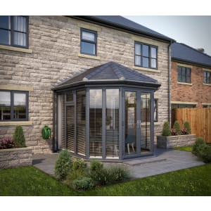 SOLid Roof Full Height Victorian Conservatory Grey Frames with Titanium Grey Tiles - 13 x 10ft