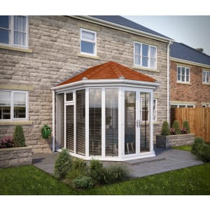 Image of SOLid Roof Full Height Victorian Conservatory White Frames with Rustic Terracotta Tiles - 10 x 10ft