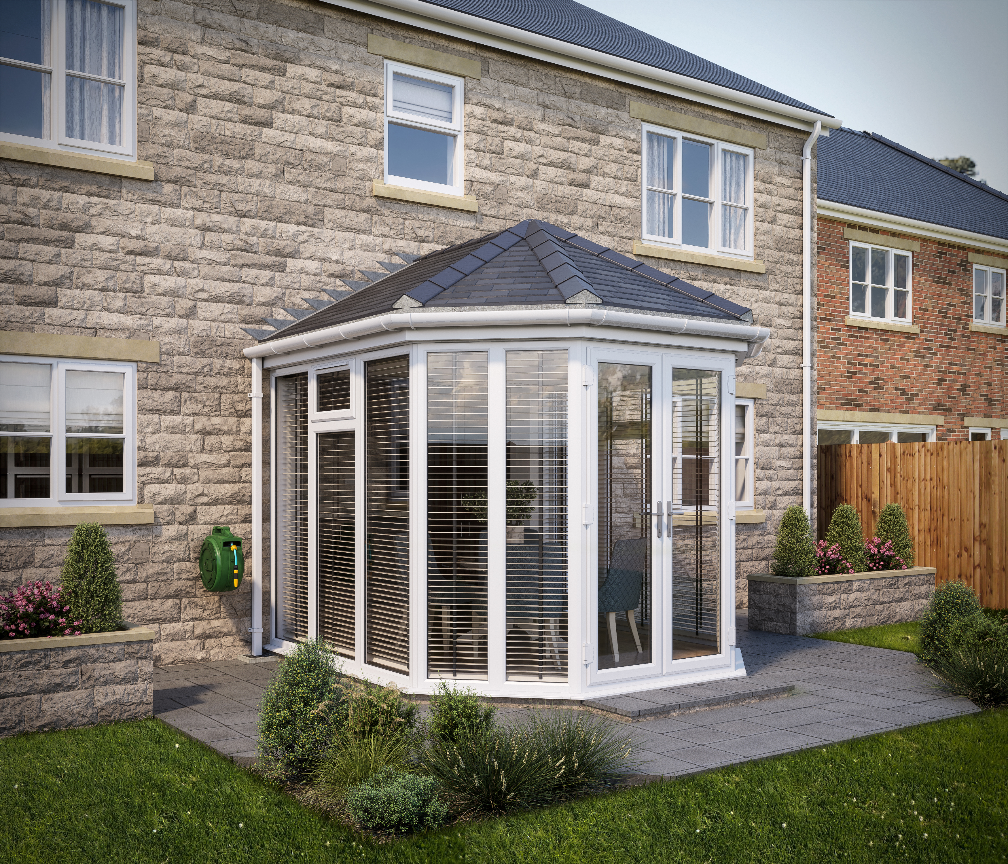 SOLid roof Full Height Victorian Conservatory White Frames with Titanium Grey Tiles