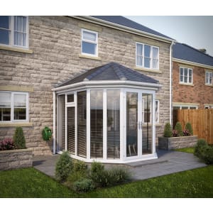 SOLid Roof Full Height Victorian Conservatory White Frames with Titanium Grey Tiles - 13 x 13ft
