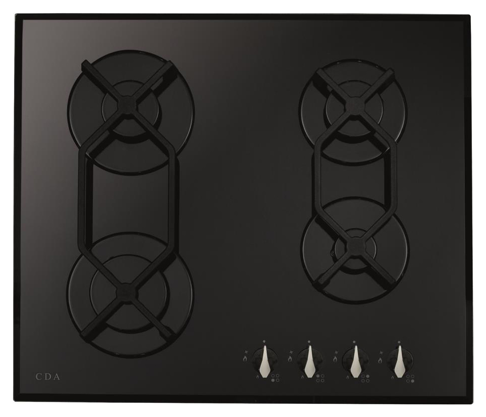 Image of CDA HVG621BL Gas on Glass 4 Burner Black Gas Hob - 60cm