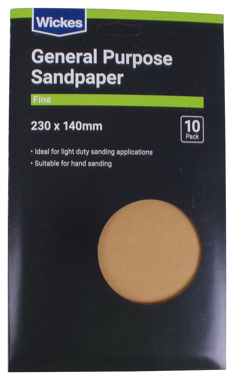 Wickes Fine General Purpose Sandpaper - Pack of 10 - 230 x 140mm