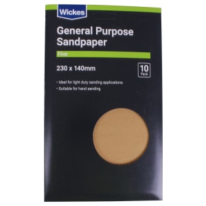 Wickes Fine General Purpose Sandpaper - Pack of 10 - 230 x 140mm