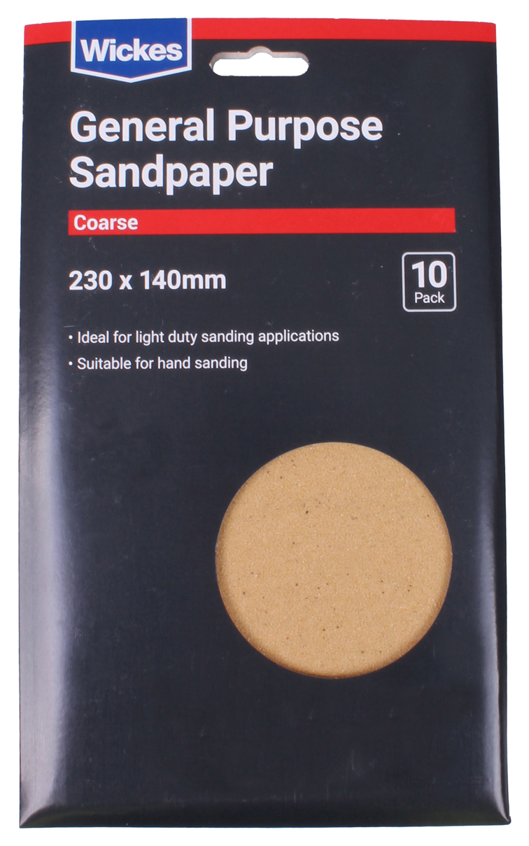 Wickes General Purpose Coarse Sandpaper - Pack of 10 - 230 x 140mm