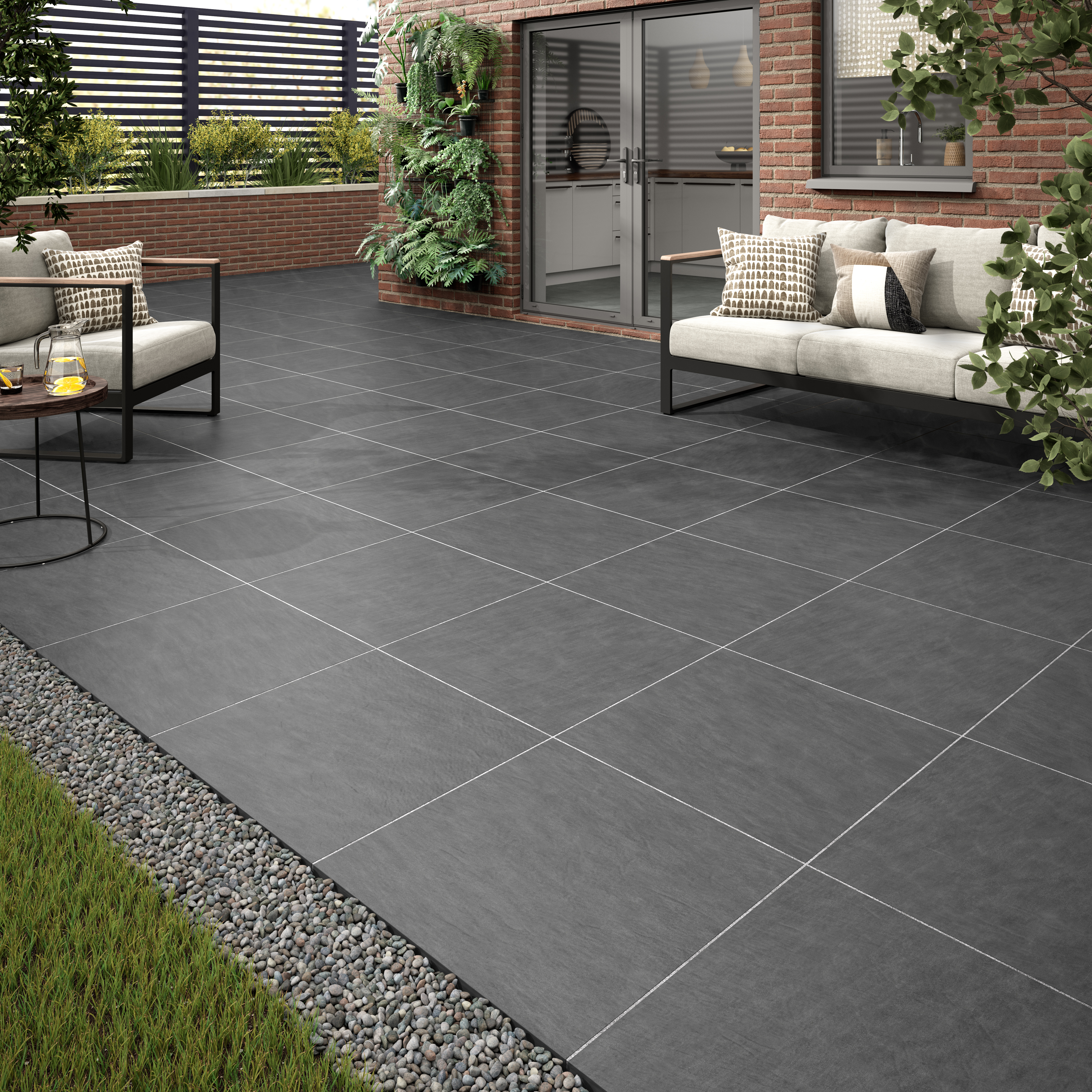 Embsay Black Matt Outdoor Porcelain Paving Tile - 600 x 600 x 20mm - Pack of 2