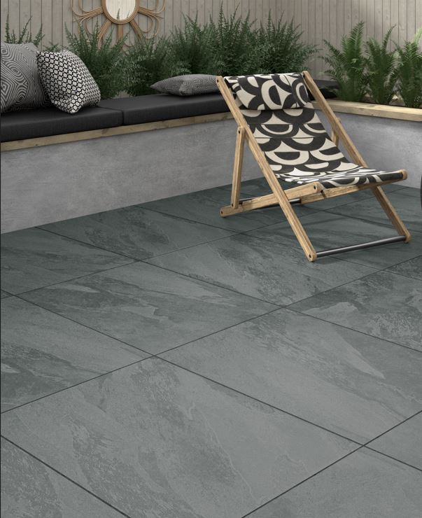 Image of Winterburn Slate Black Matt Outdoor Porcelain Paving Tile - 600 x 900 x 20mm