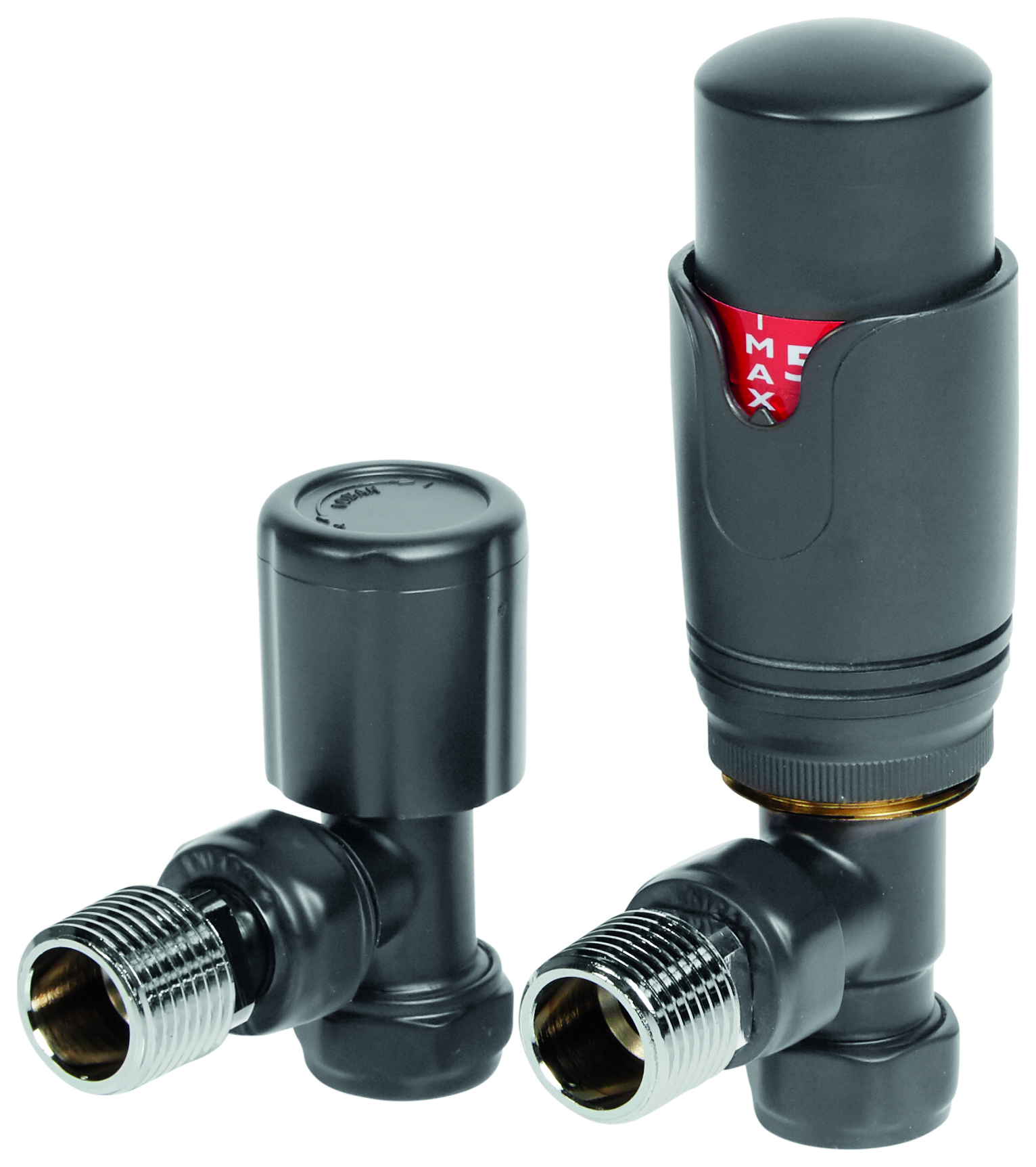 Image of Towelrads Angled Thermostatic Radiator Valve and Lockshield - Anthracite 15mm x 1/2"