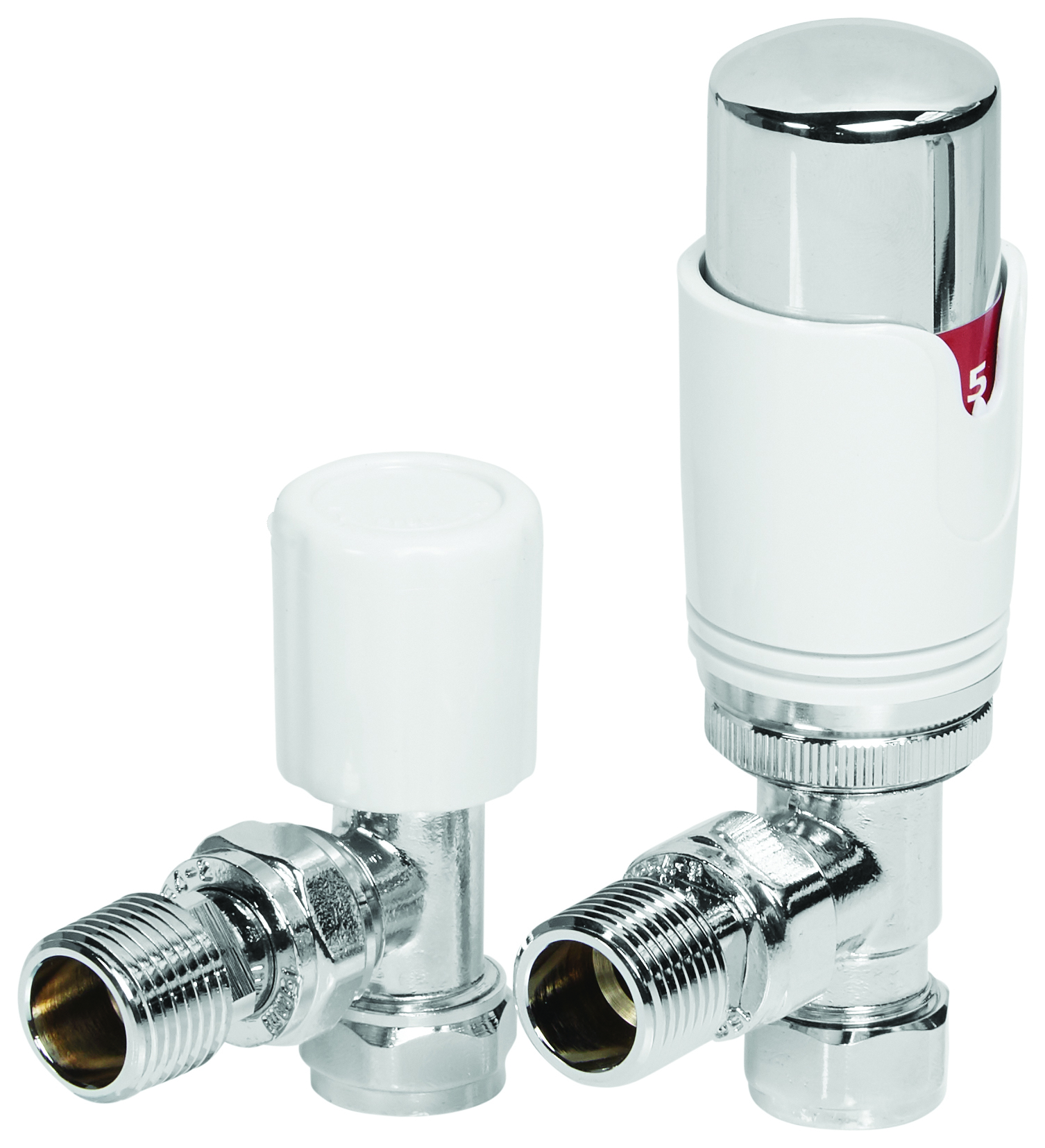 Image of Towelrads Angled Thermostatic Radiator Valve and Lockshield - White 15mm x 1/2"