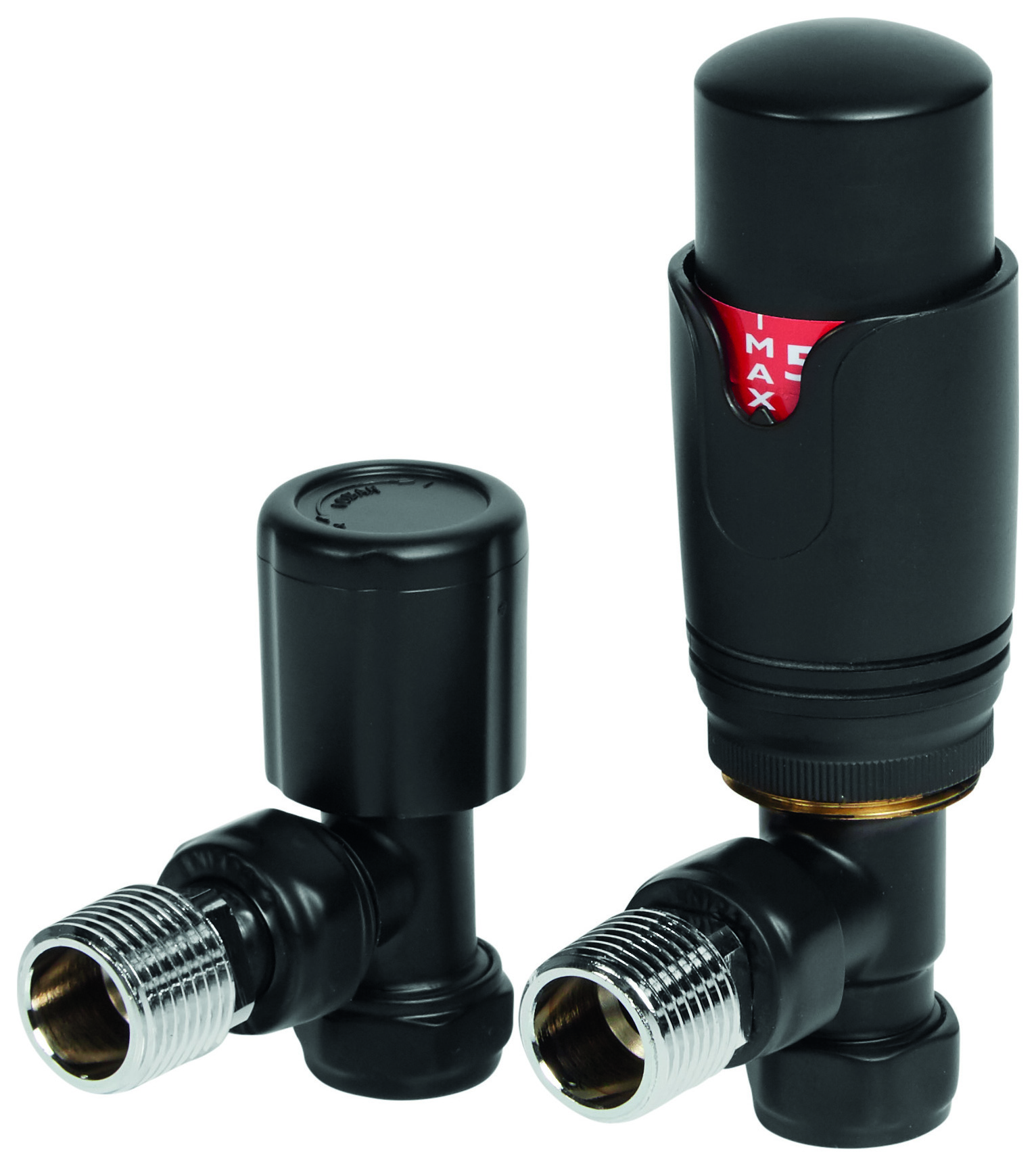 Image of Towelrads Angled Thermostatic Radiator Valve and Lockshield - Black 15mm x 1/2"