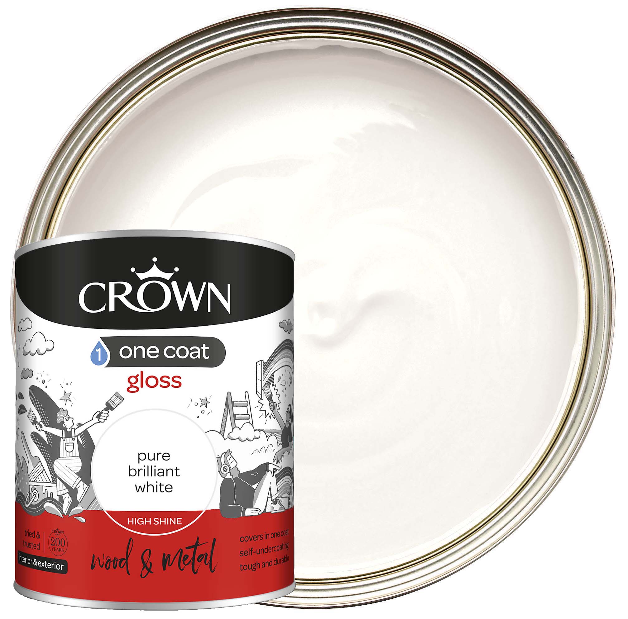Crown One Coat Gloss Paint - Pure Brilliant White - 750ml