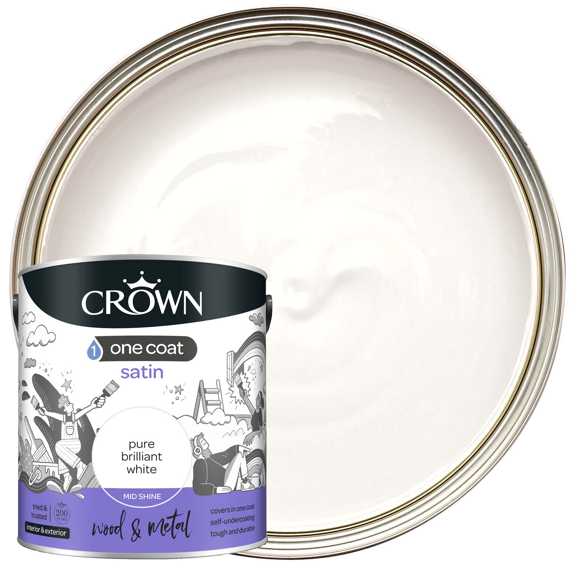 Crown One Coat Satin Paint - Pure Brilliant White - 2.5L