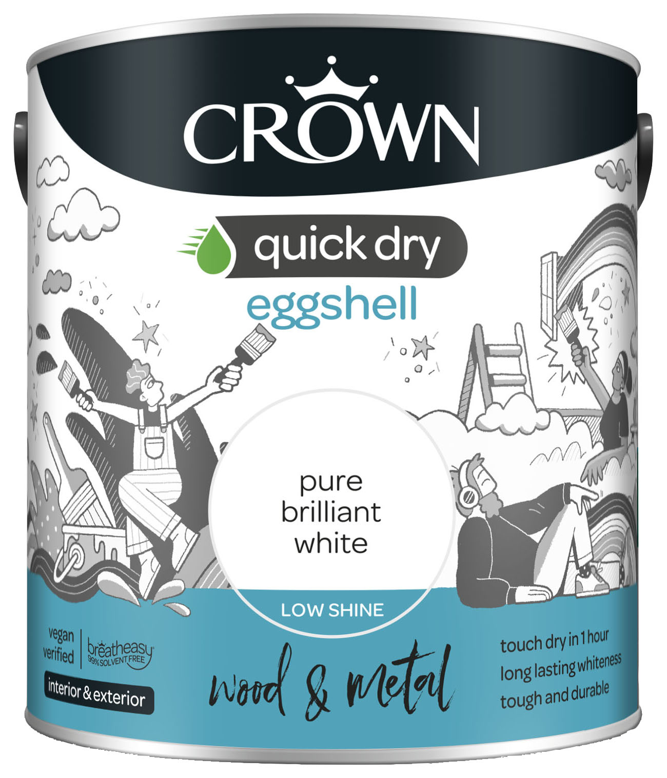 Crown Quick Dry Eggshell Paint - Pure Brilliant White - 2.5L